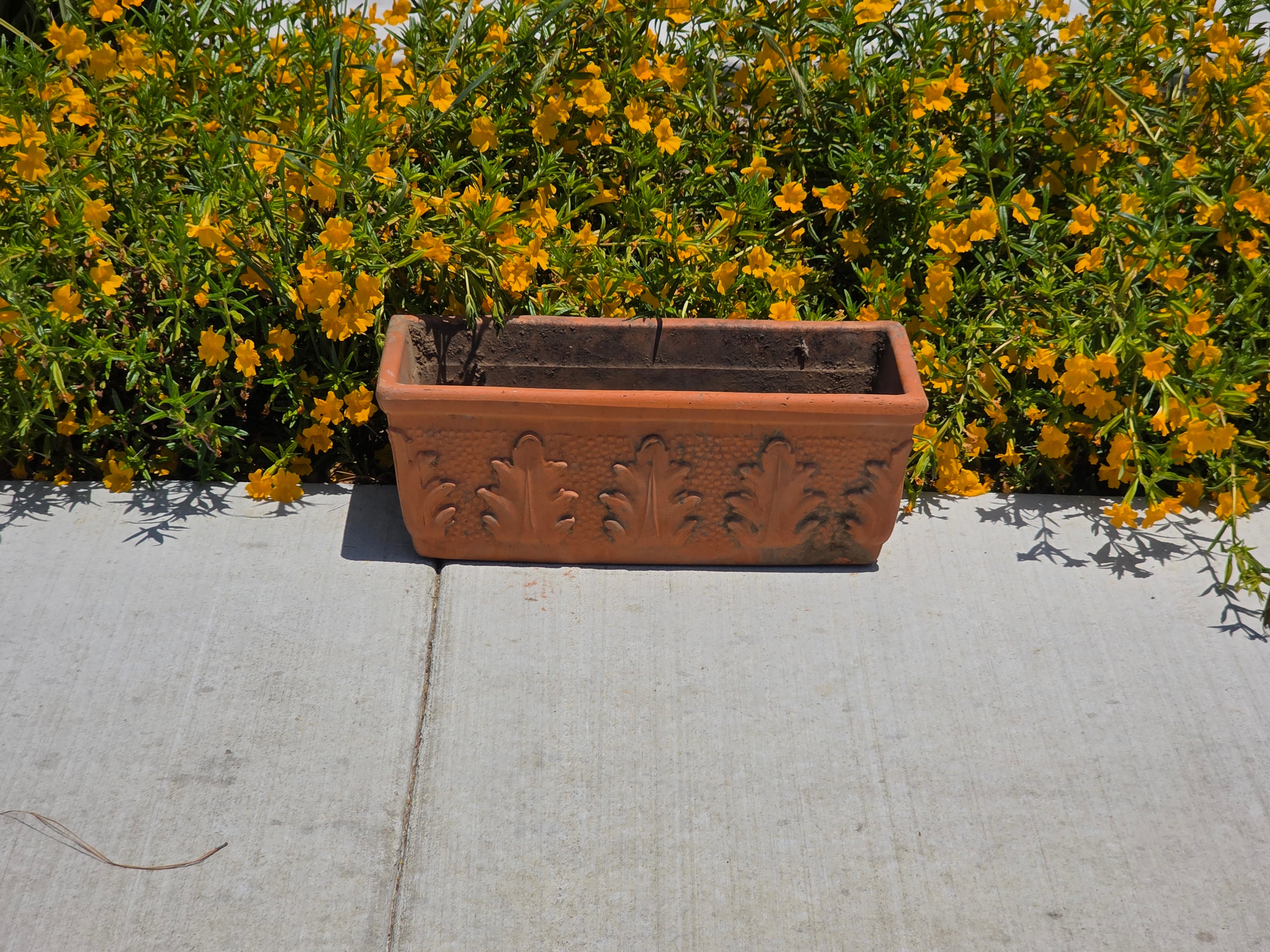 Vintage Terracotta Window Box Planter Italian Style Acanthus Leaf Trough Pot 20"