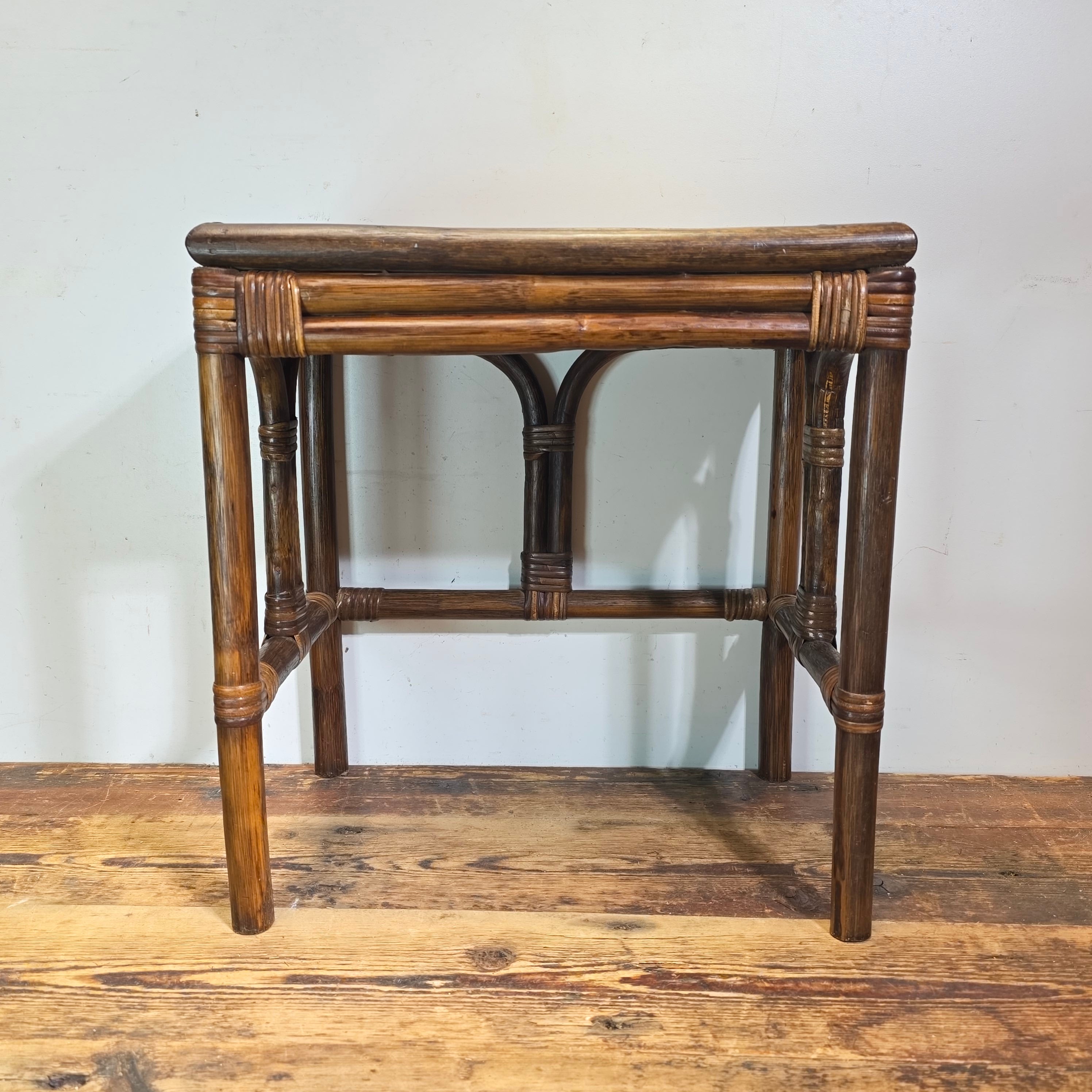 Vintage Rattan Bamboo Nesting Side Table Boho End Plant Stand Small Single Piece
