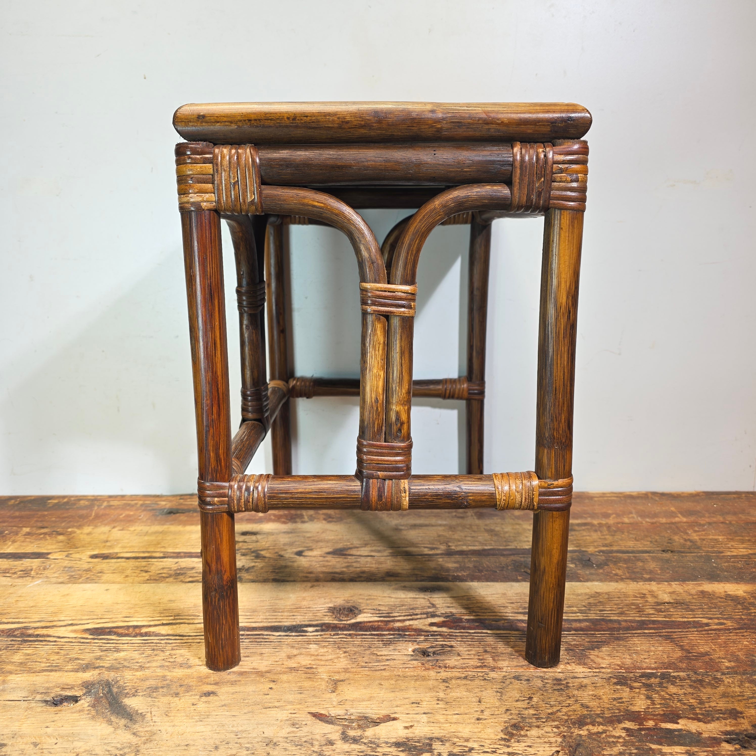 Vintage Rattan Bamboo Nesting Side Table Boho End Plant Stand Small Single Piece