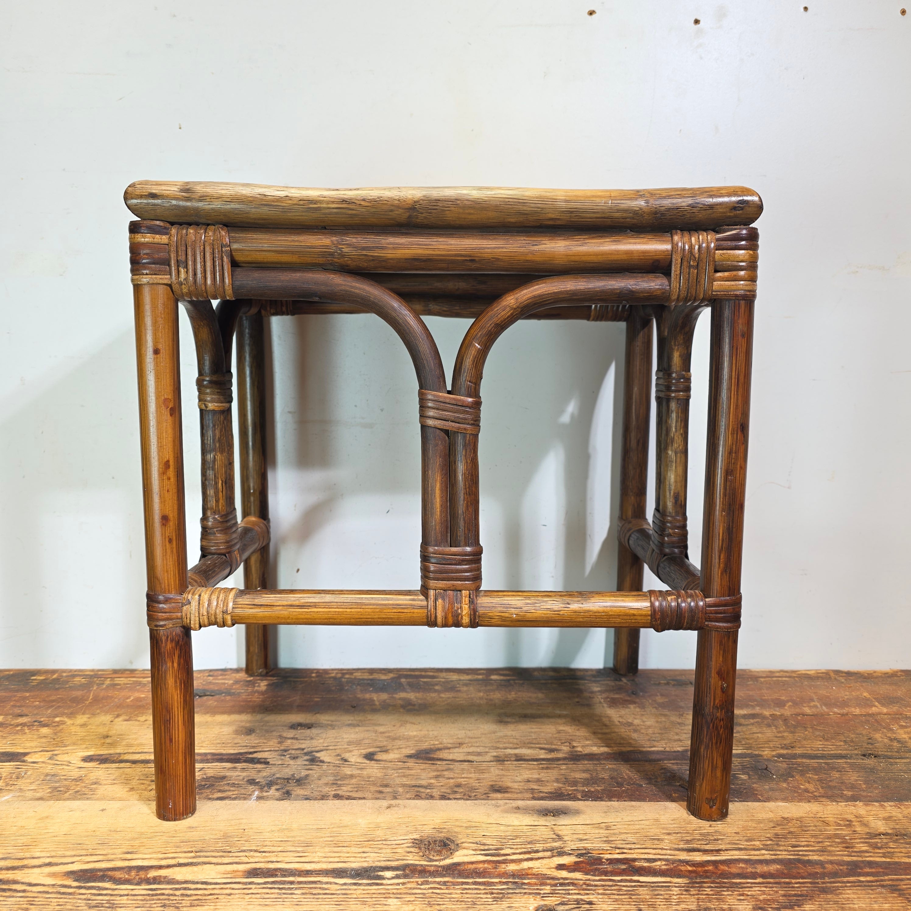 Vintage Rattan Bamboo Nesting Side Table Boho End Plant Stand Small Single Piece