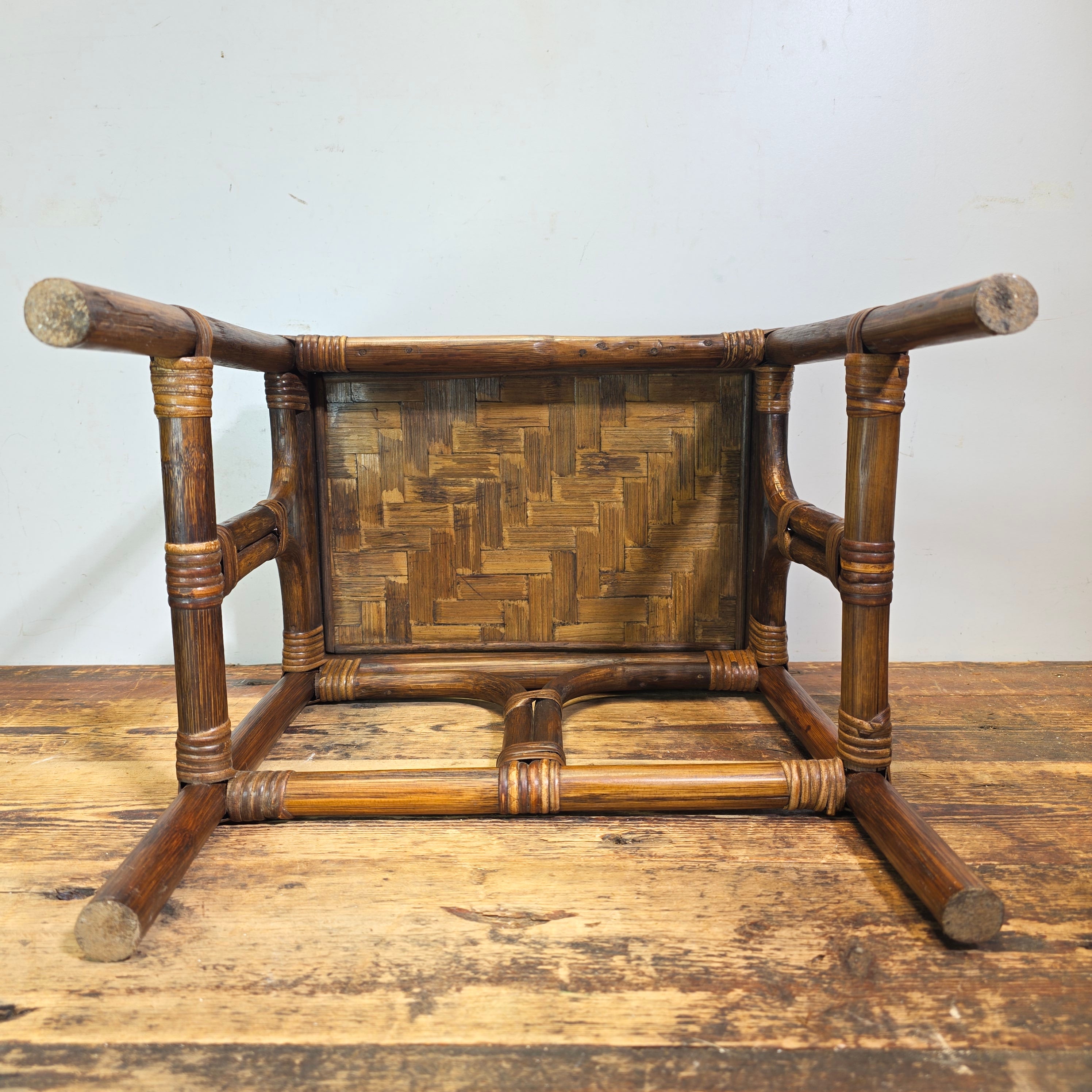 Vintage Rattan Bamboo Nesting Side Table Boho End Plant Stand Small Single Piece