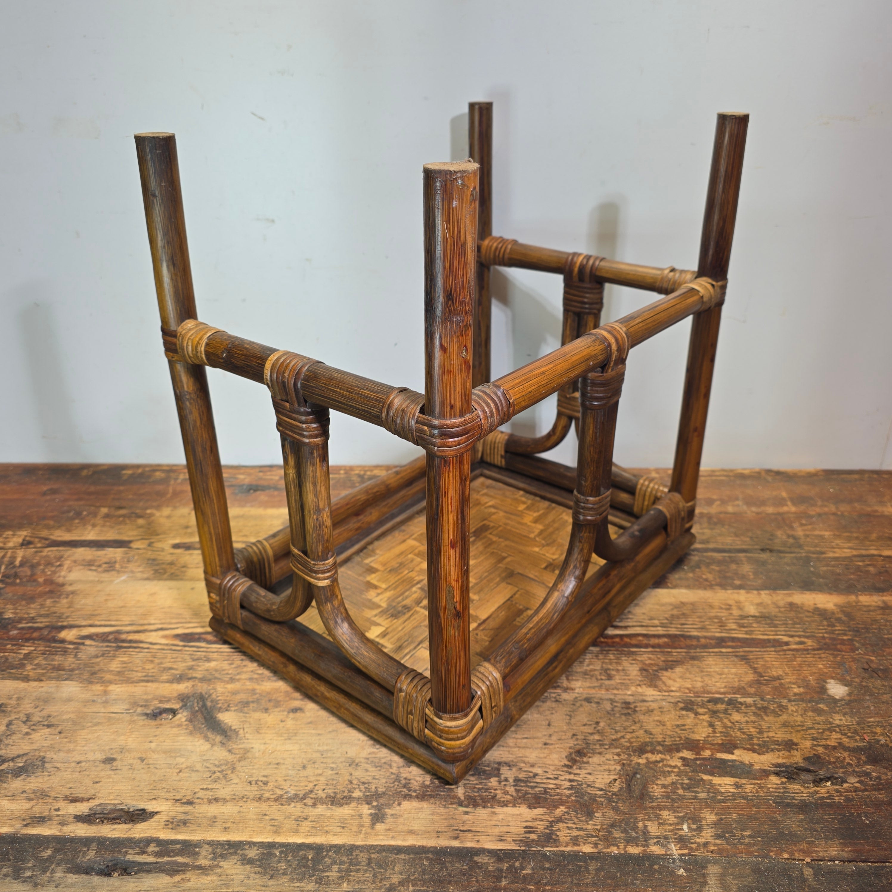 Vintage Rattan Bamboo Nesting Side Table Boho End Plant Stand Small Single Piece