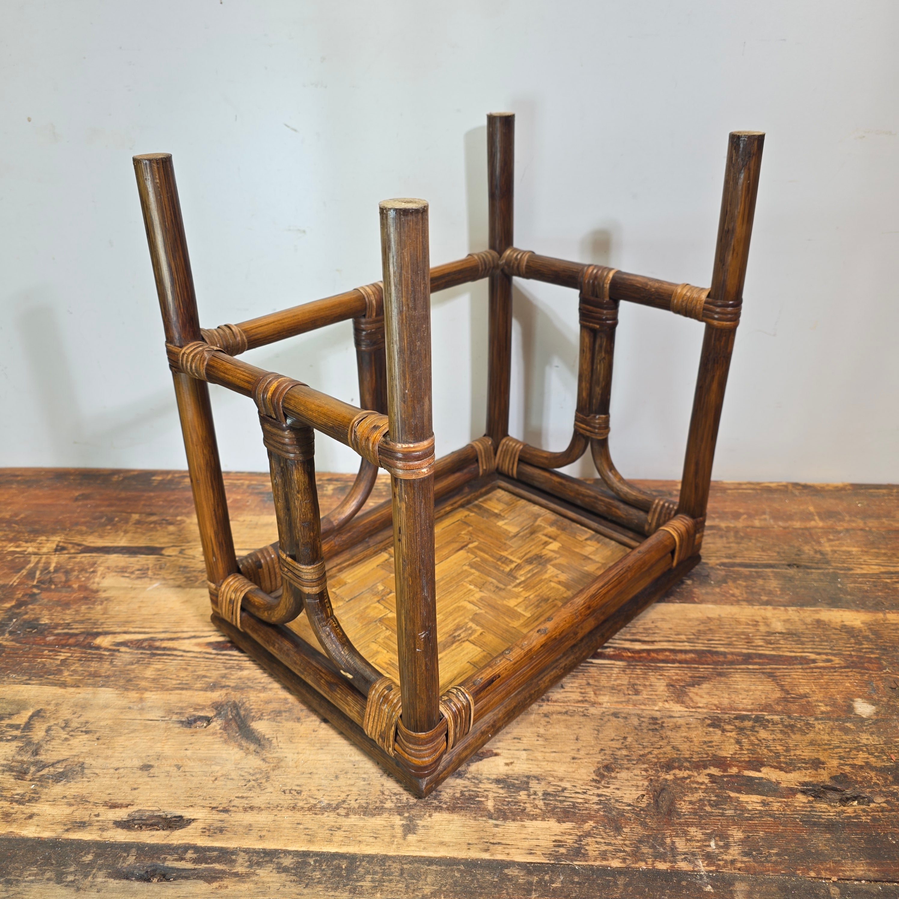 Vintage Rattan Bamboo Nesting Side Table Boho End Plant Stand Small Single Piece