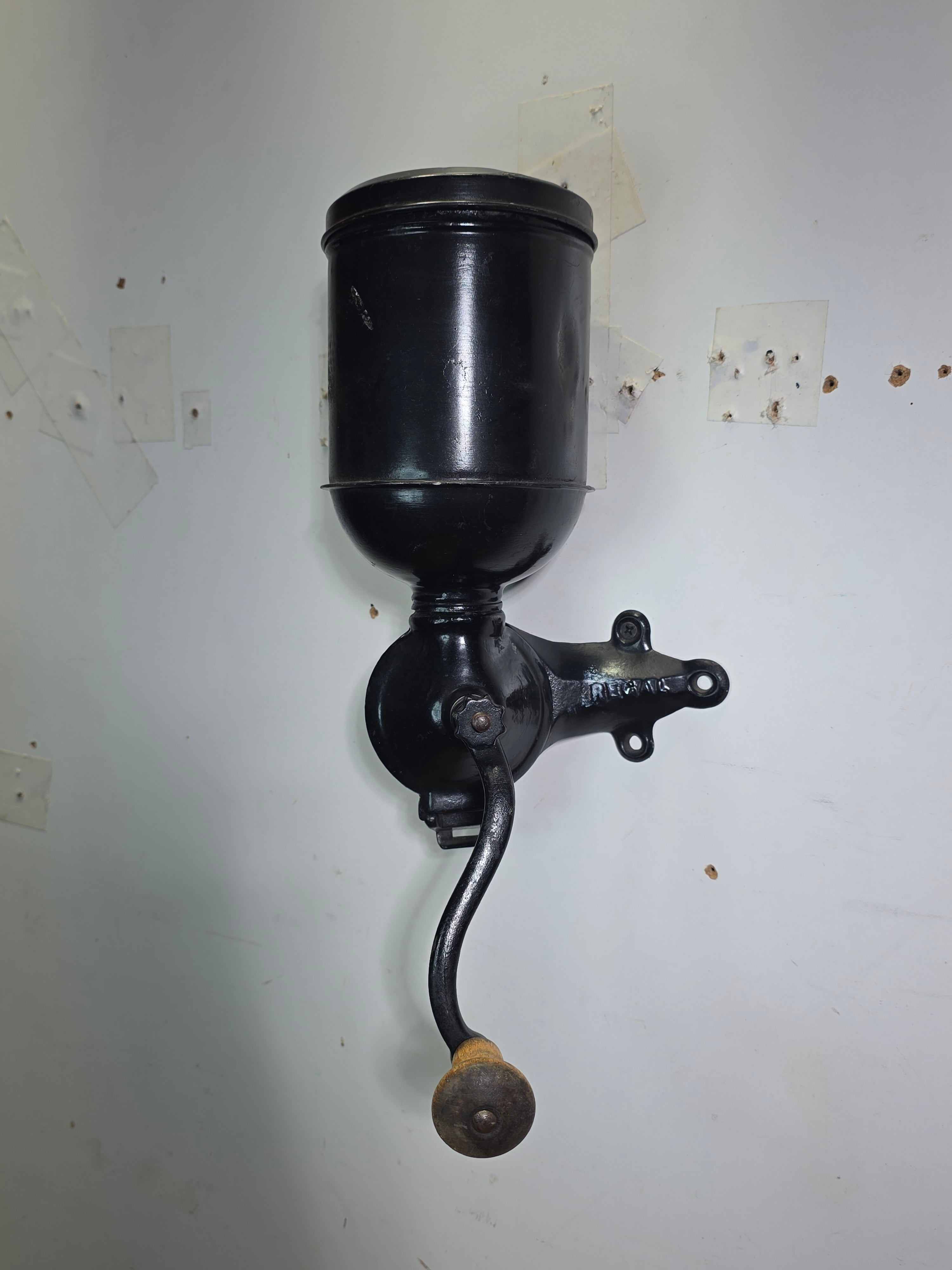 Antique Regal No 44 Cast Iron Wall Mount Coffee Grinder Mill Repainted 1900s