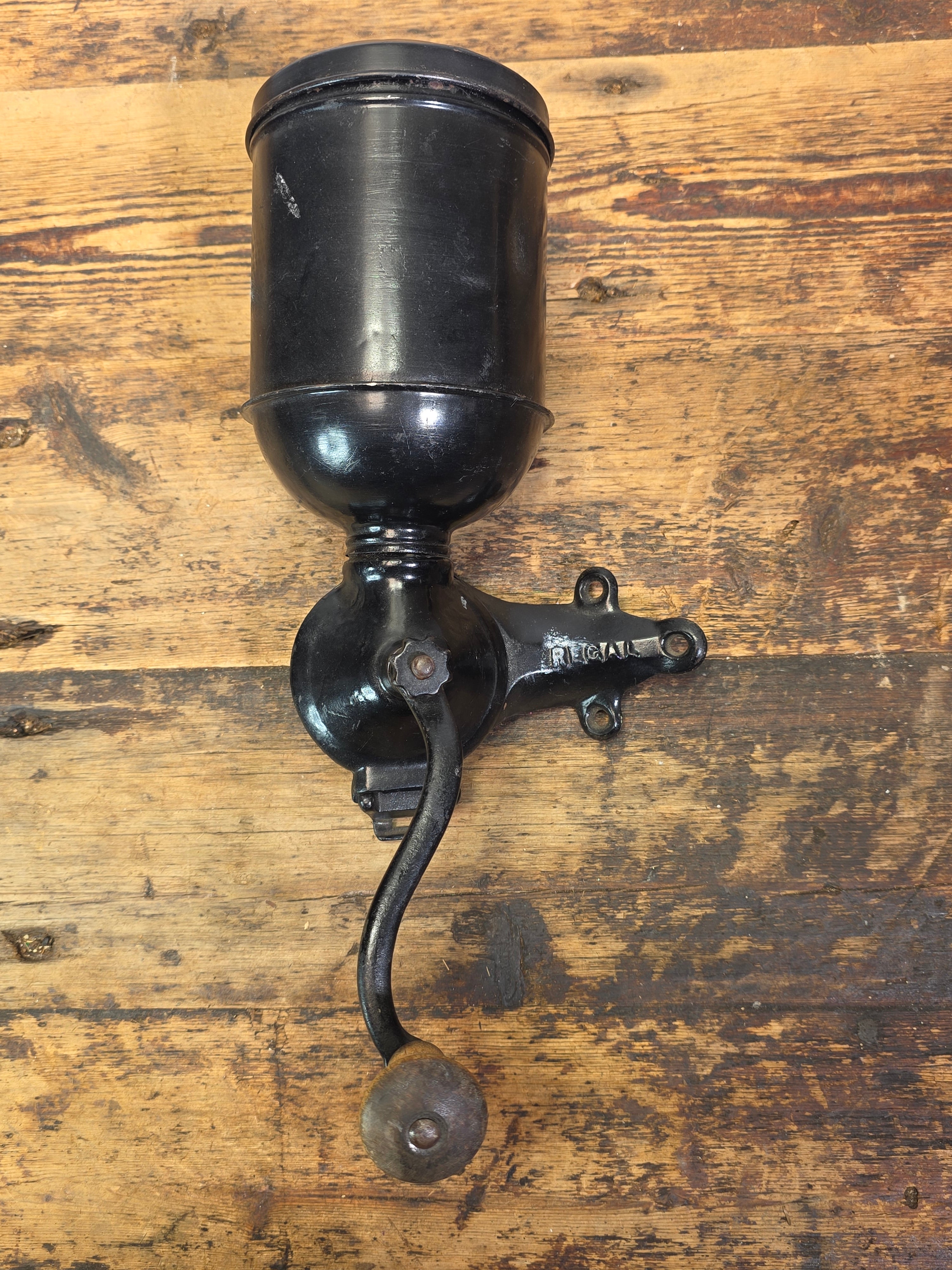 Antique Regal No 44 Cast Iron Wall Mount Coffee Grinder Mill Repainted 1900s