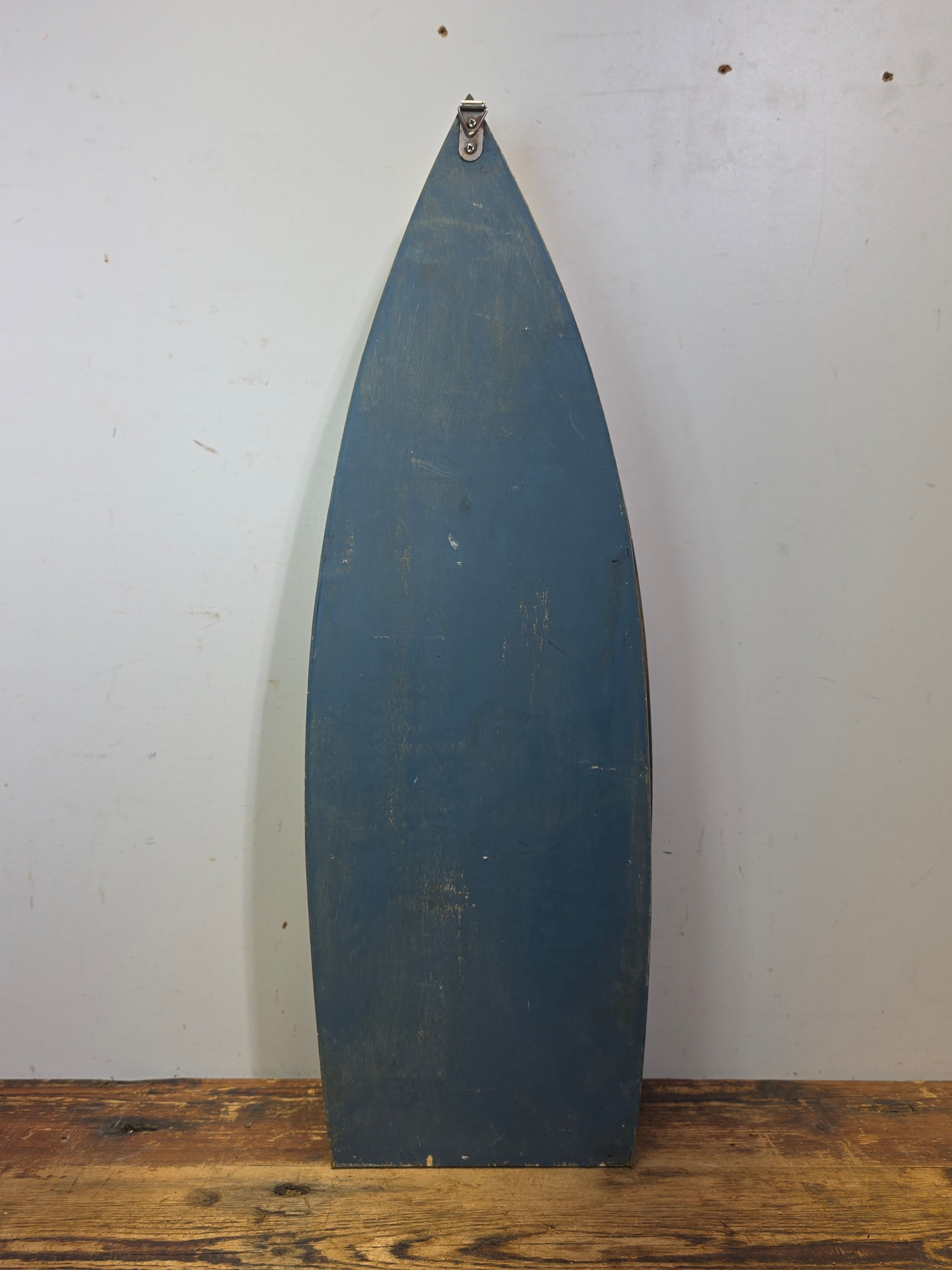 Vintage Wood Boat Wall Shelf Nautical Row Boat Shape Hanging Rack Blue Honey 23"
