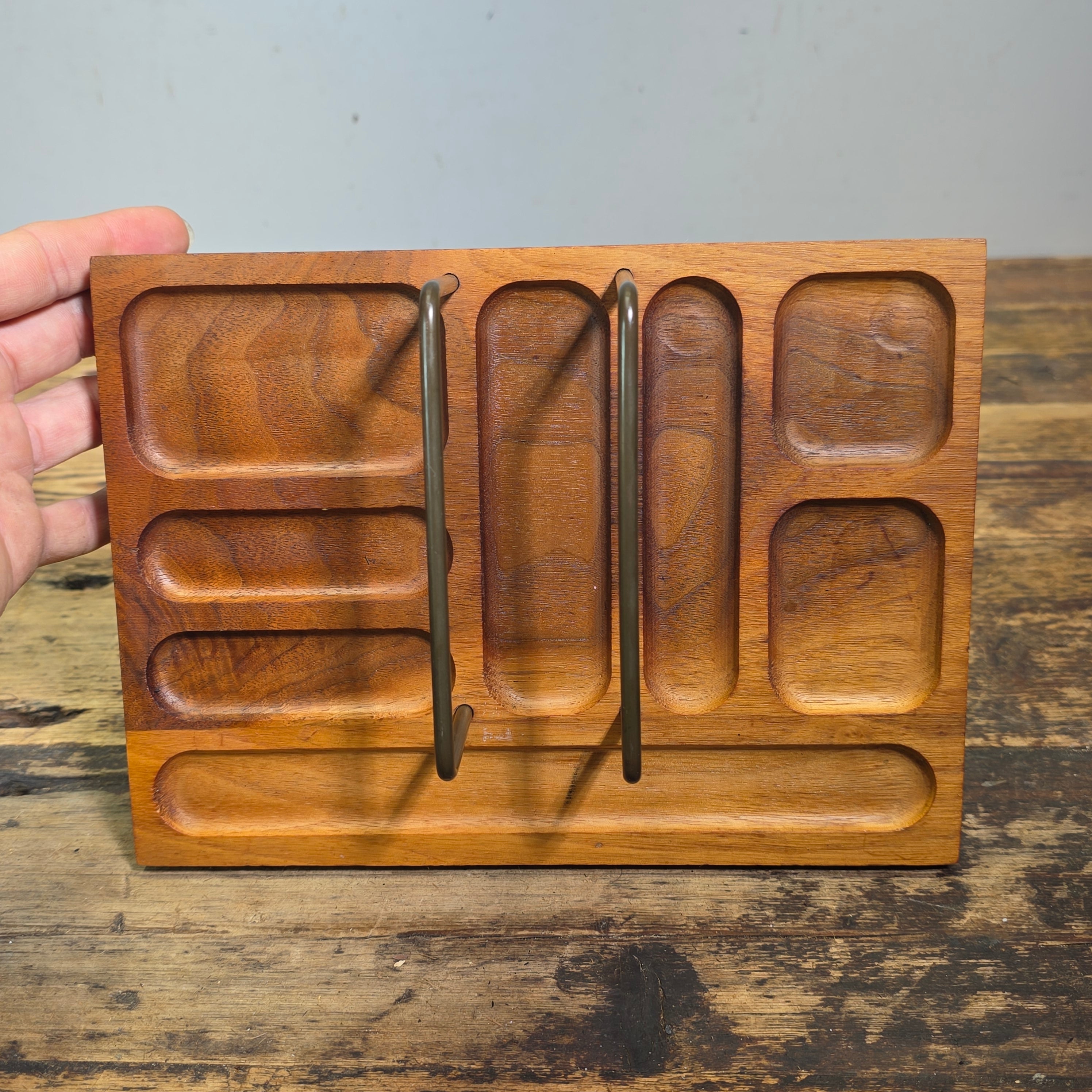 Vintage Walnut Desk Organizer Valet Tray MCM Mid Century Wood Mail Letter Rack