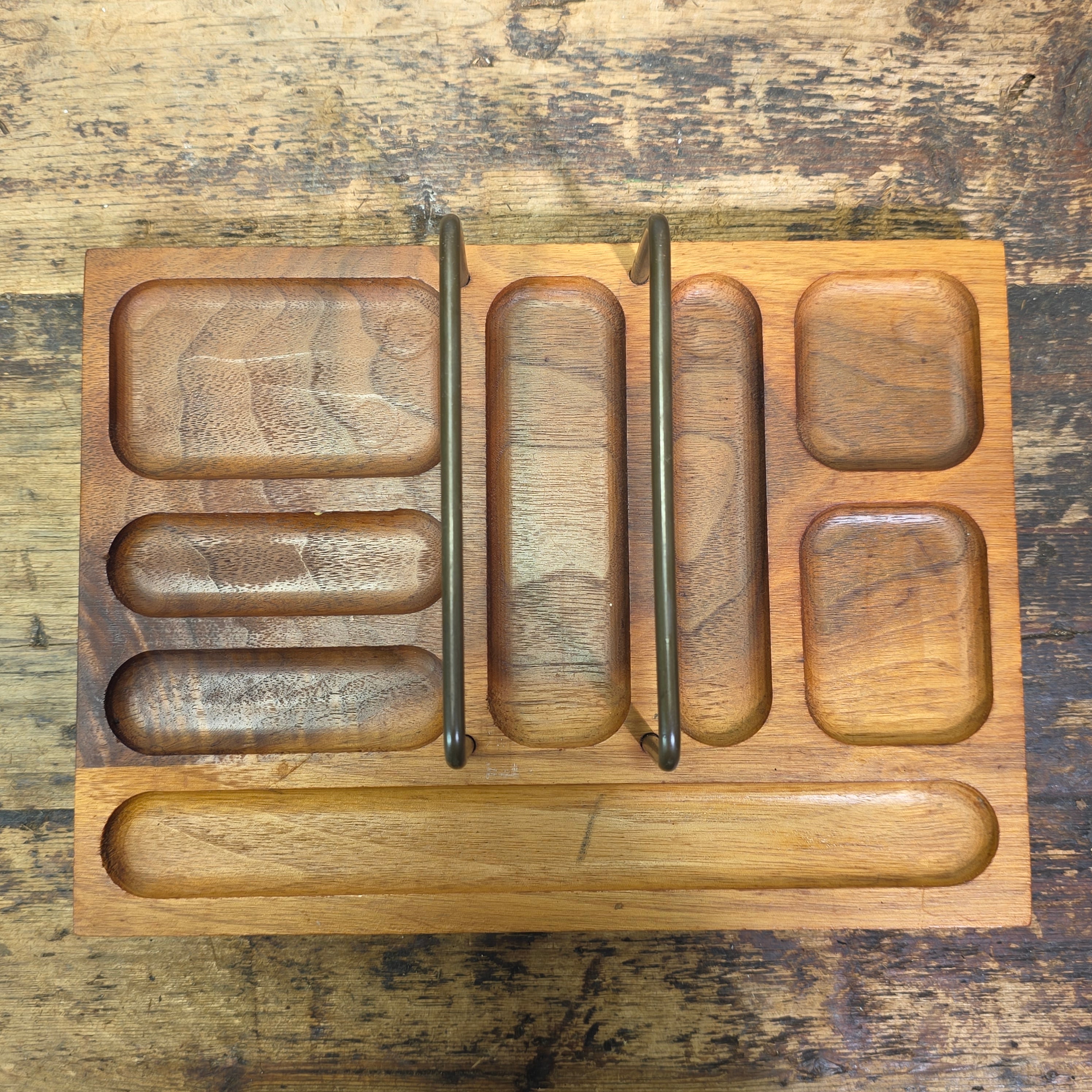 Vintage Walnut Desk Organizer Valet Tray MCM Mid Century Wood Mail Letter Rack