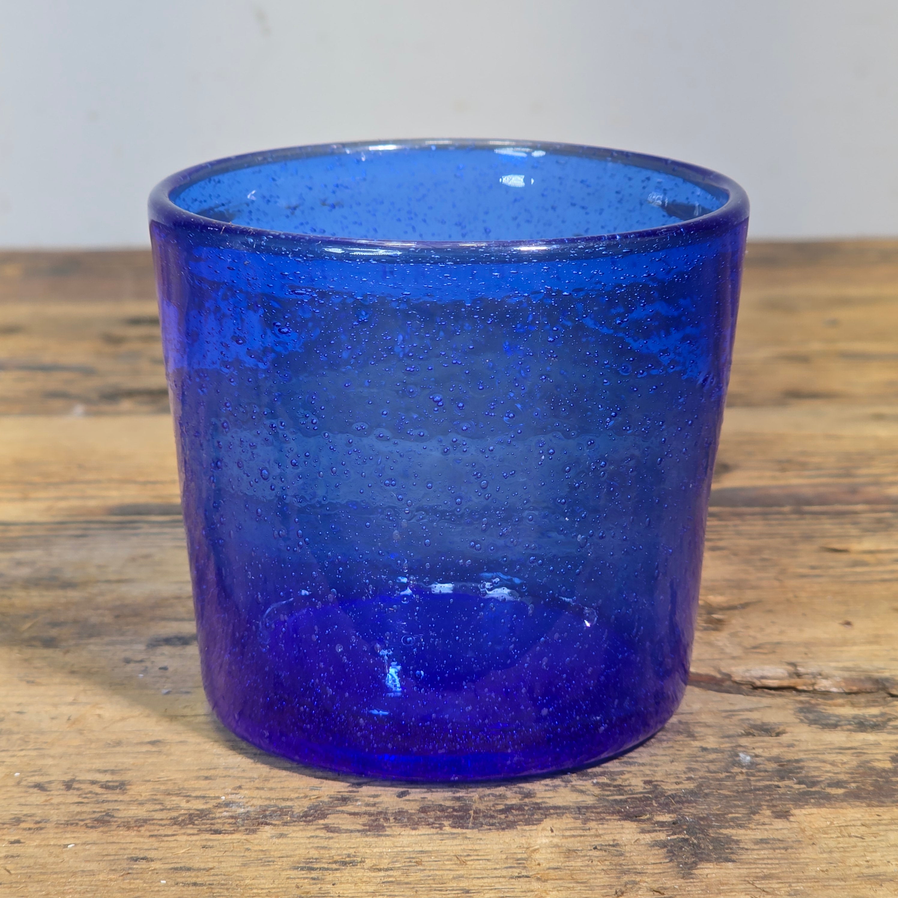 Vintage Mexican Hand Blown Cobalt Blue Bubble Glass Tumbler Votive Cup 10 oz.