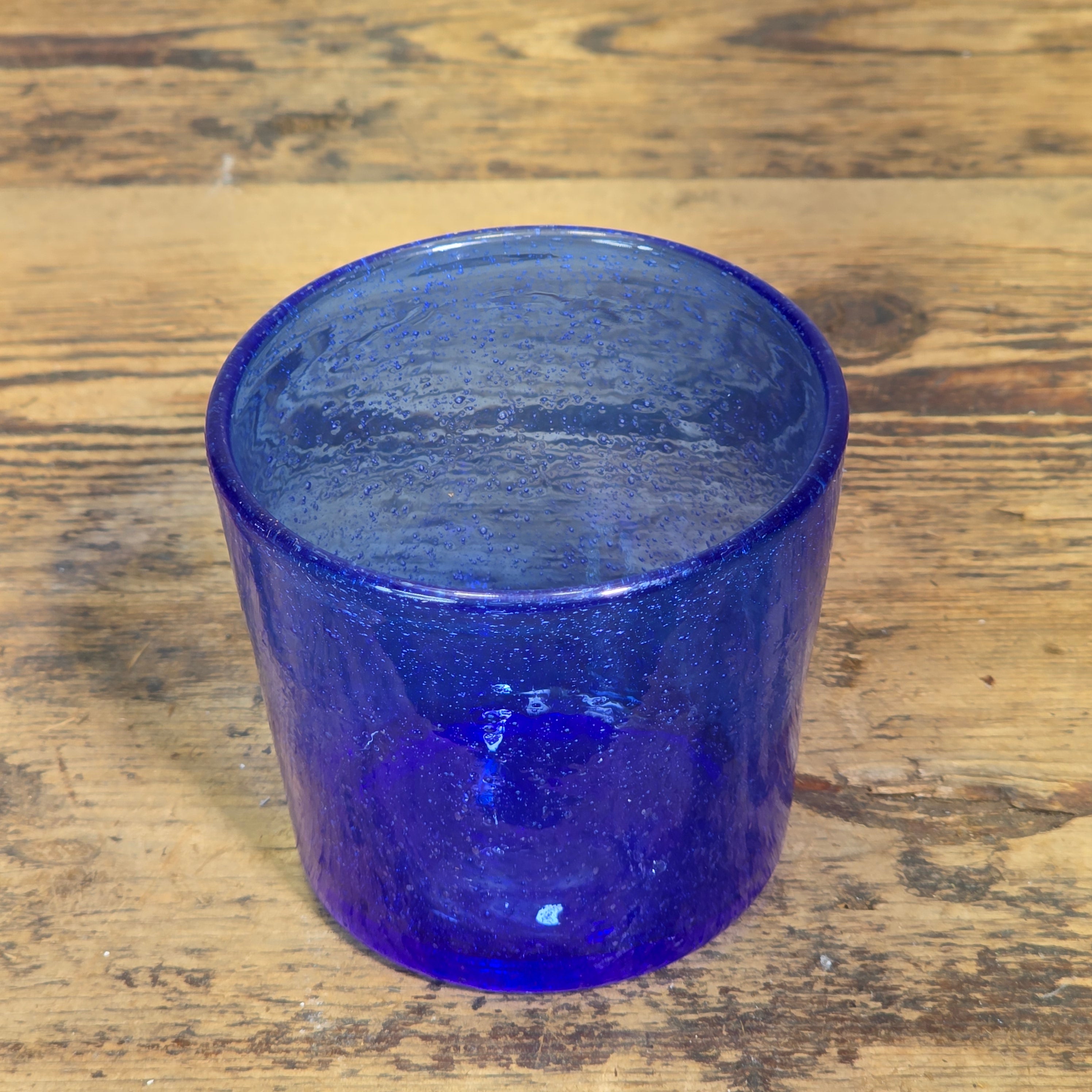 Vintage Mexican Hand Blown Cobalt Blue Bubble Glass Tumbler Votive Cup 10 oz.