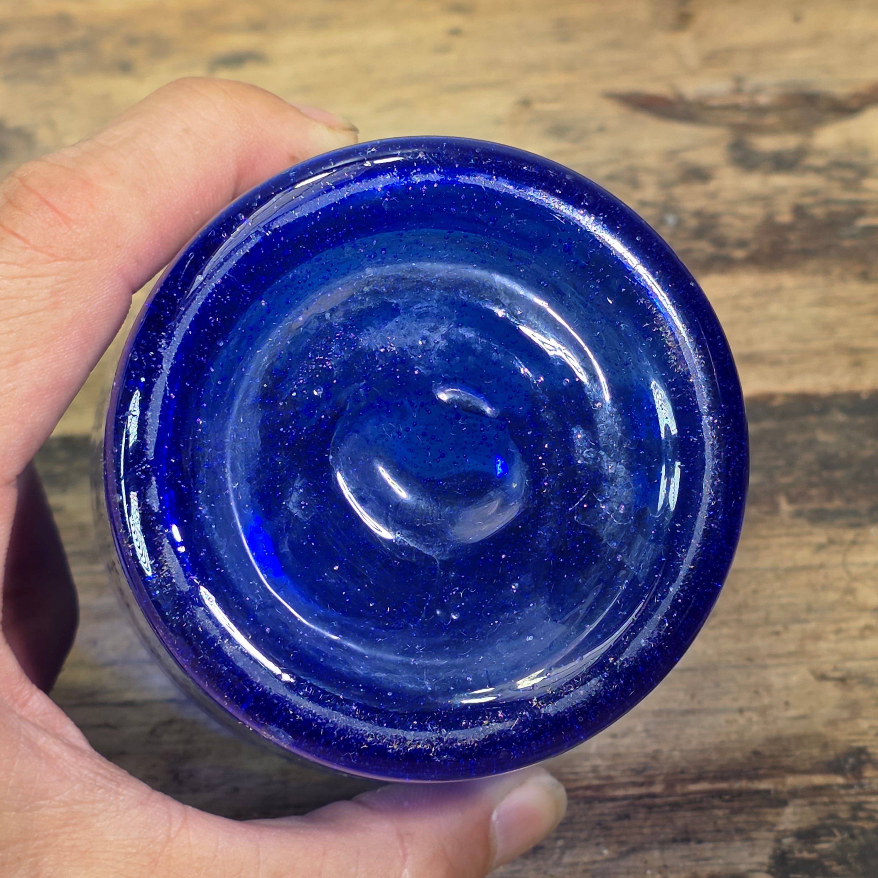 Vintage Mexican Hand Blown Cobalt Blue Bubble Glass Tumbler Votive Cup 10 oz.