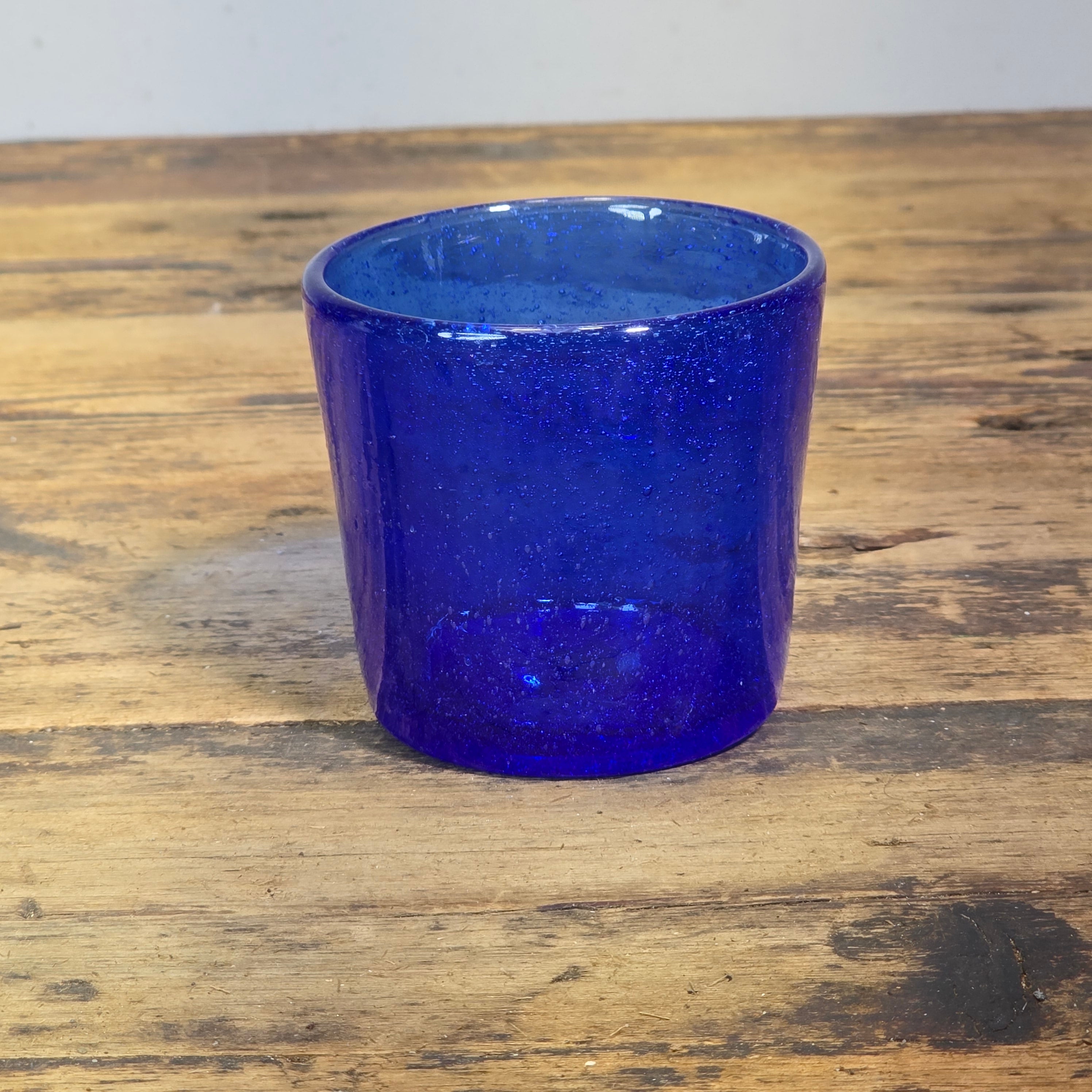 Vintage Mexican Hand Blown Cobalt Blue Bubble Glass Tumbler Votive Cup 10 oz.