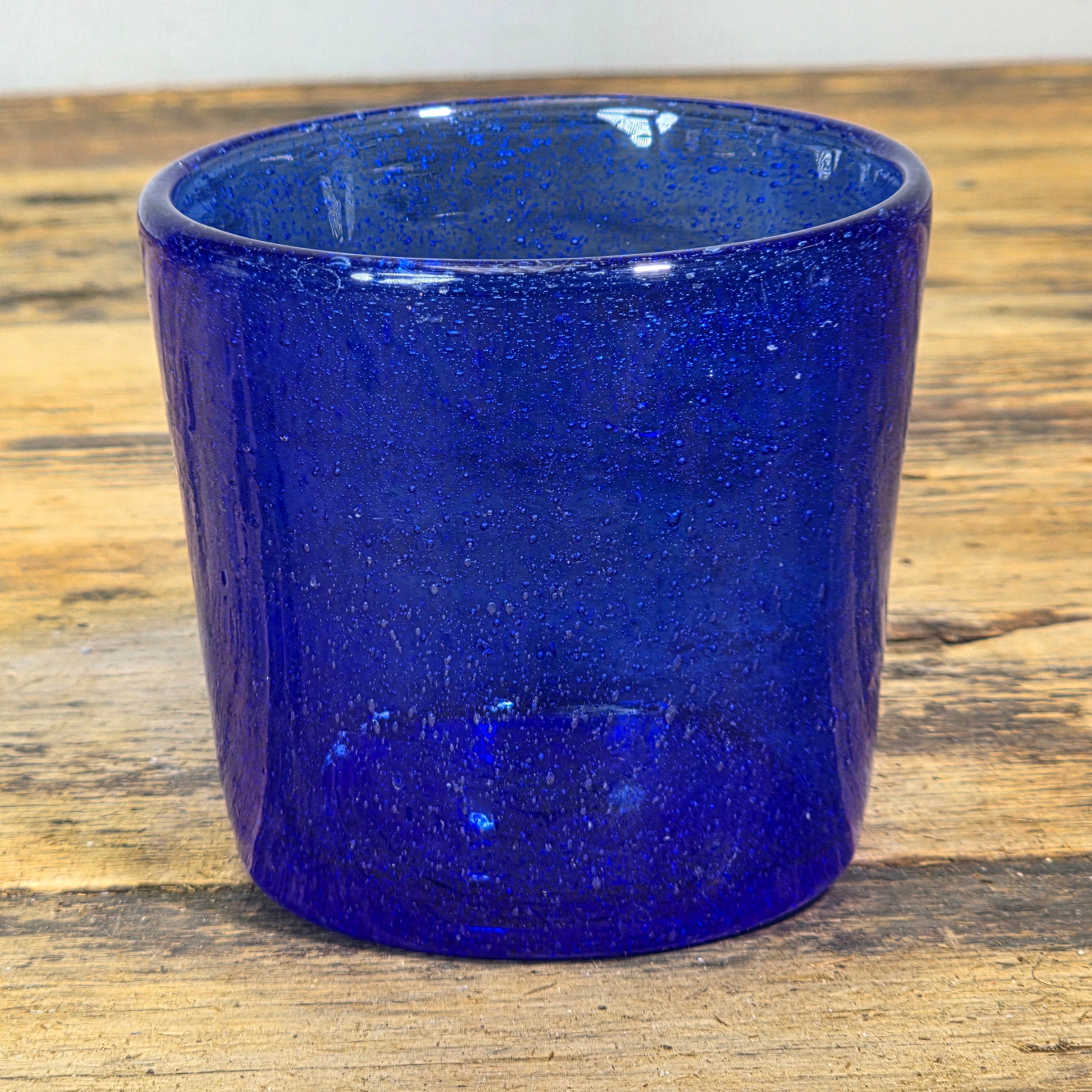 Vintage Mexican Hand Blown Cobalt Blue Bubble Glass Tumbler Votive Cup 10 oz.