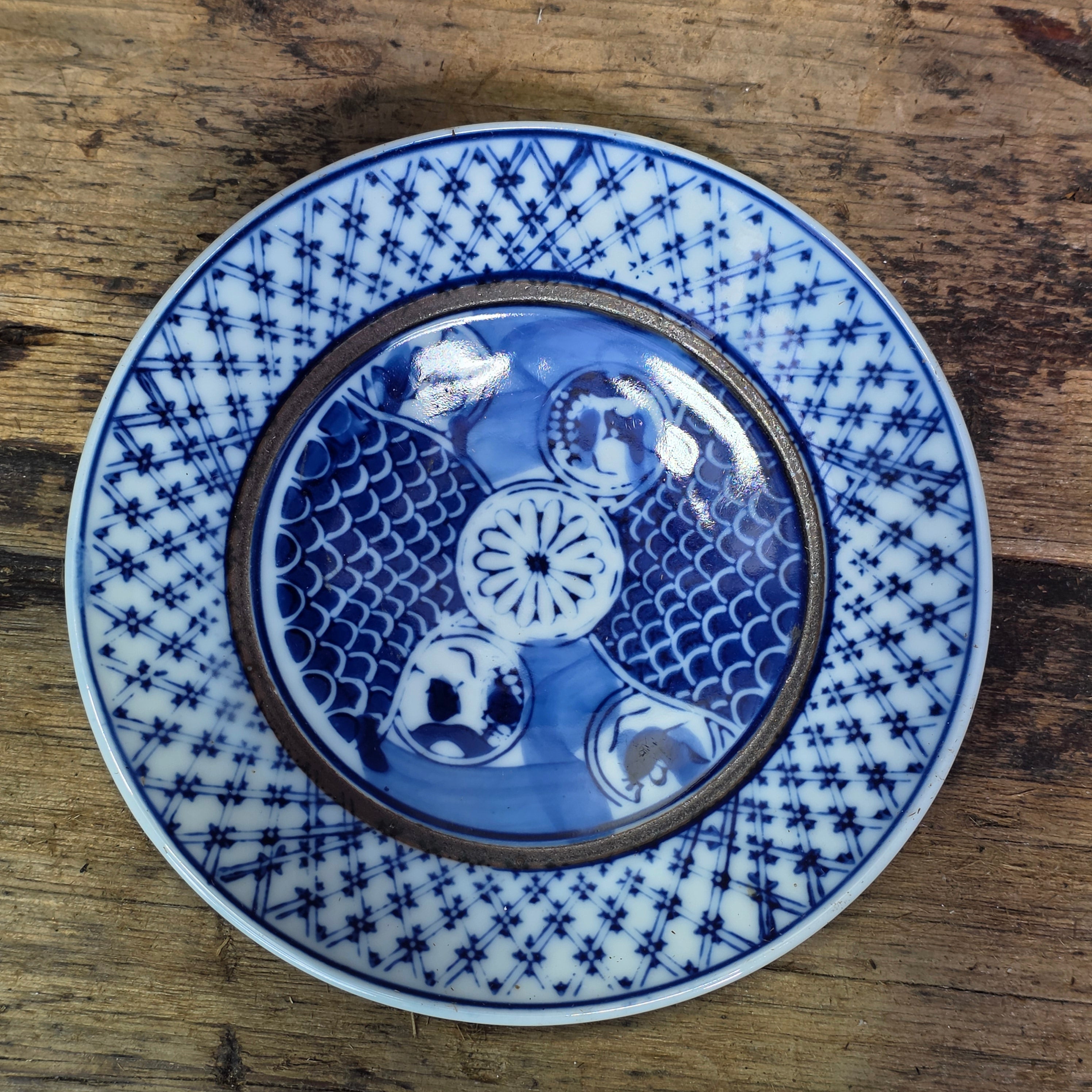 Fitz Floyd Shonzui Blue White Porcelain Plates Set 2 Imari Japan Vintage 5.5"