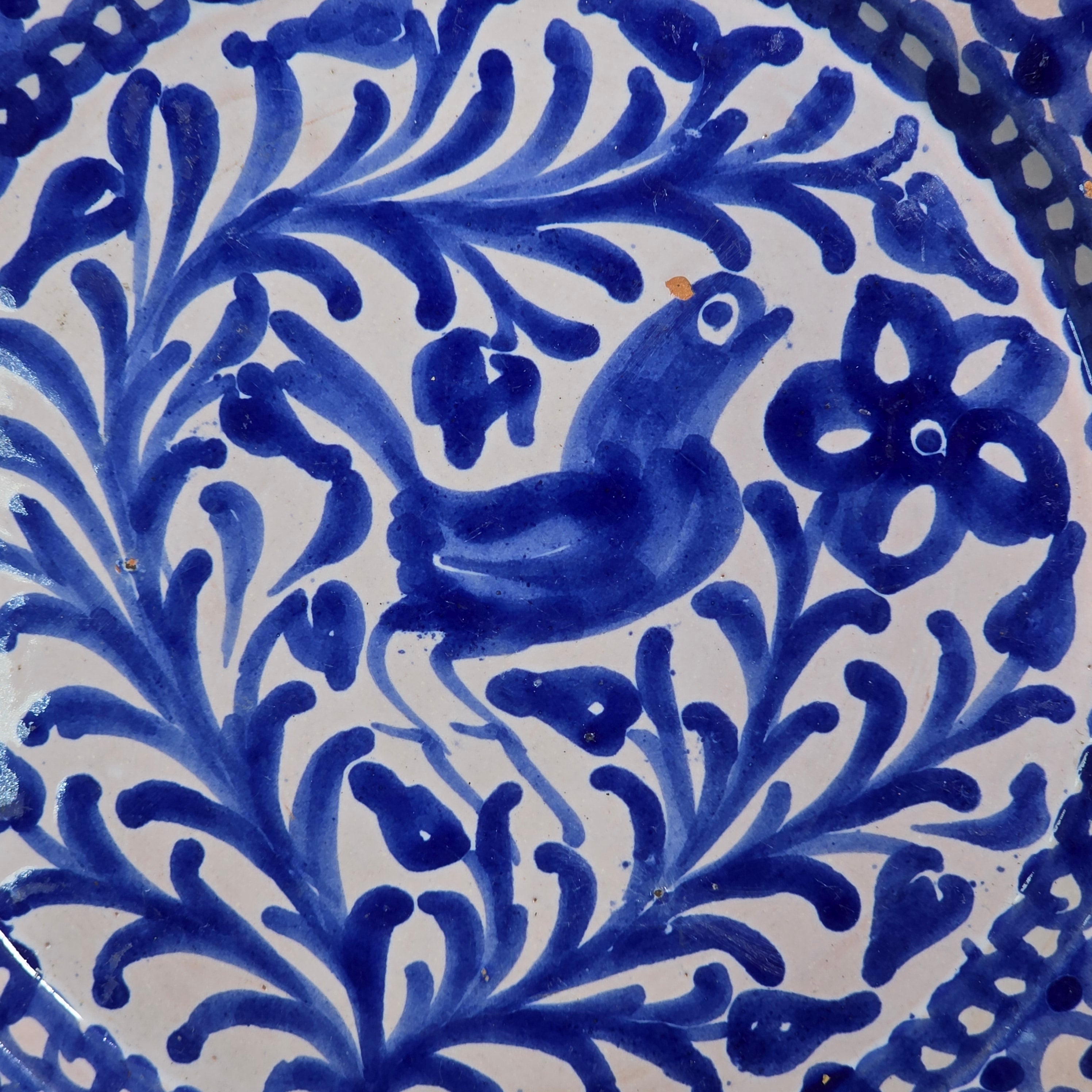 Vintage Fajalauza Granada Spanish Pottery Plate Blue White Bird MMM Morales 9"