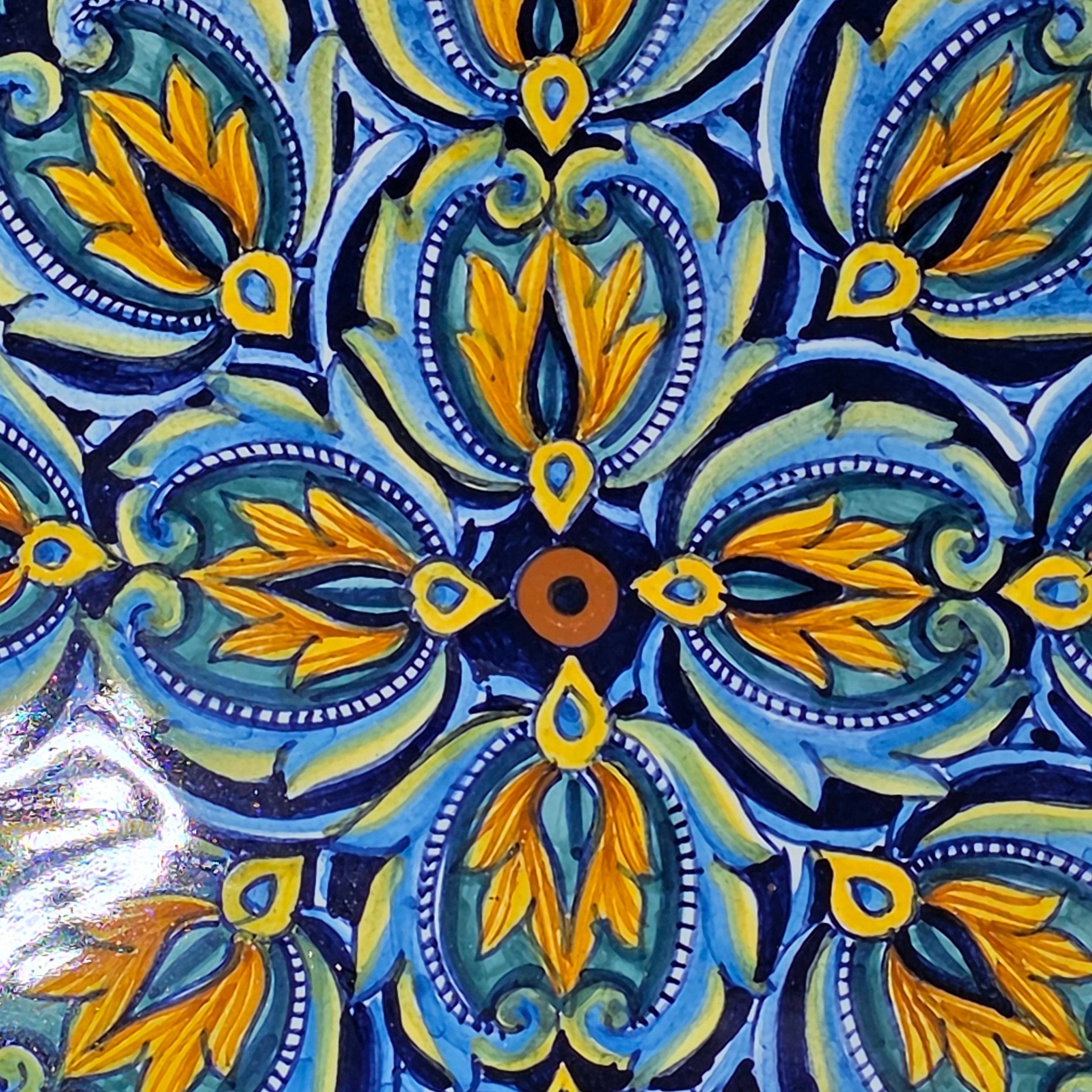 Vintage Deruta Italy Majolica Plate Ricco Peacock Feather Hand Painted Signed 12"