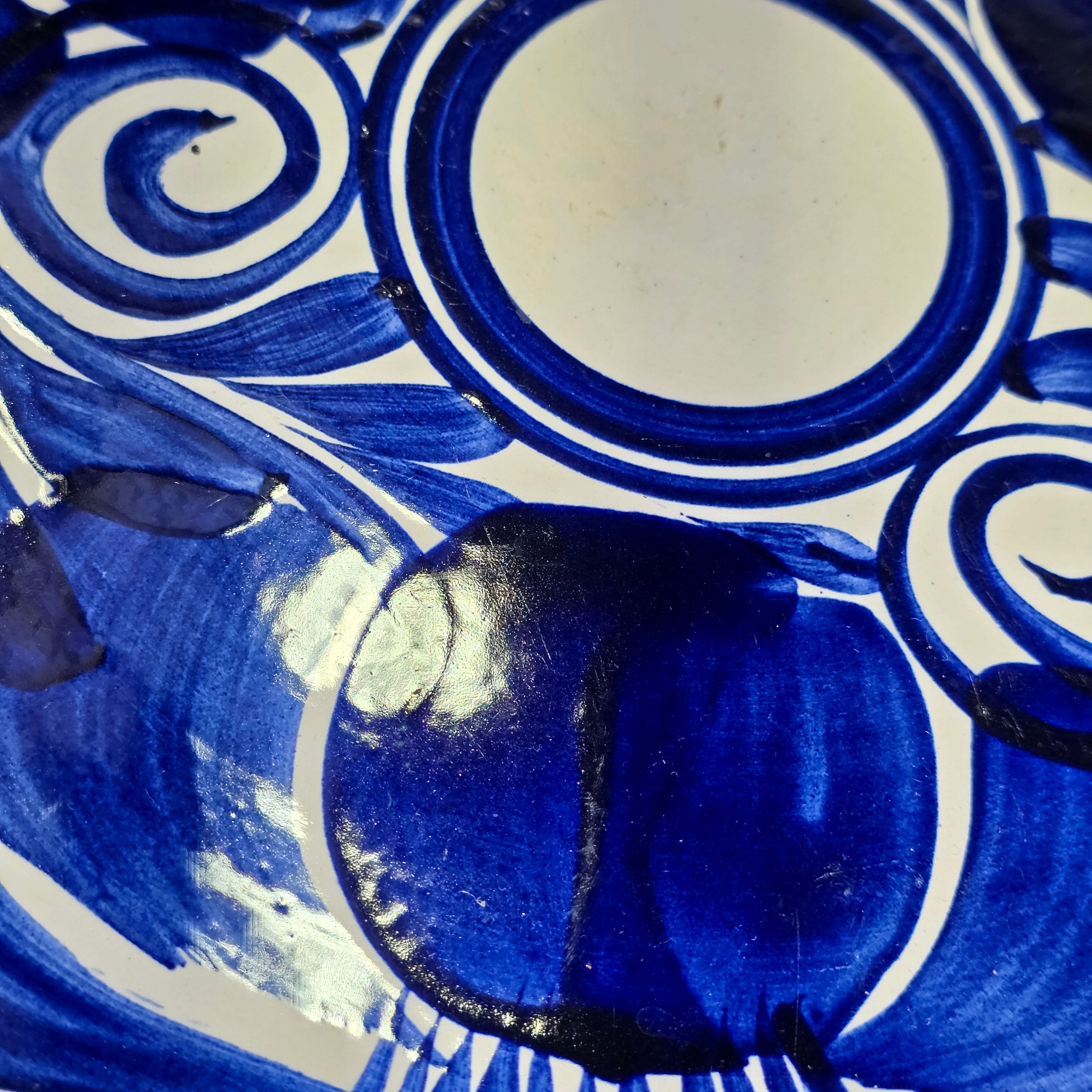 Vintage Mexican Talavera Pottery Dinner Plates Set 4 Cobalt Blue White Hand Painted 11"
