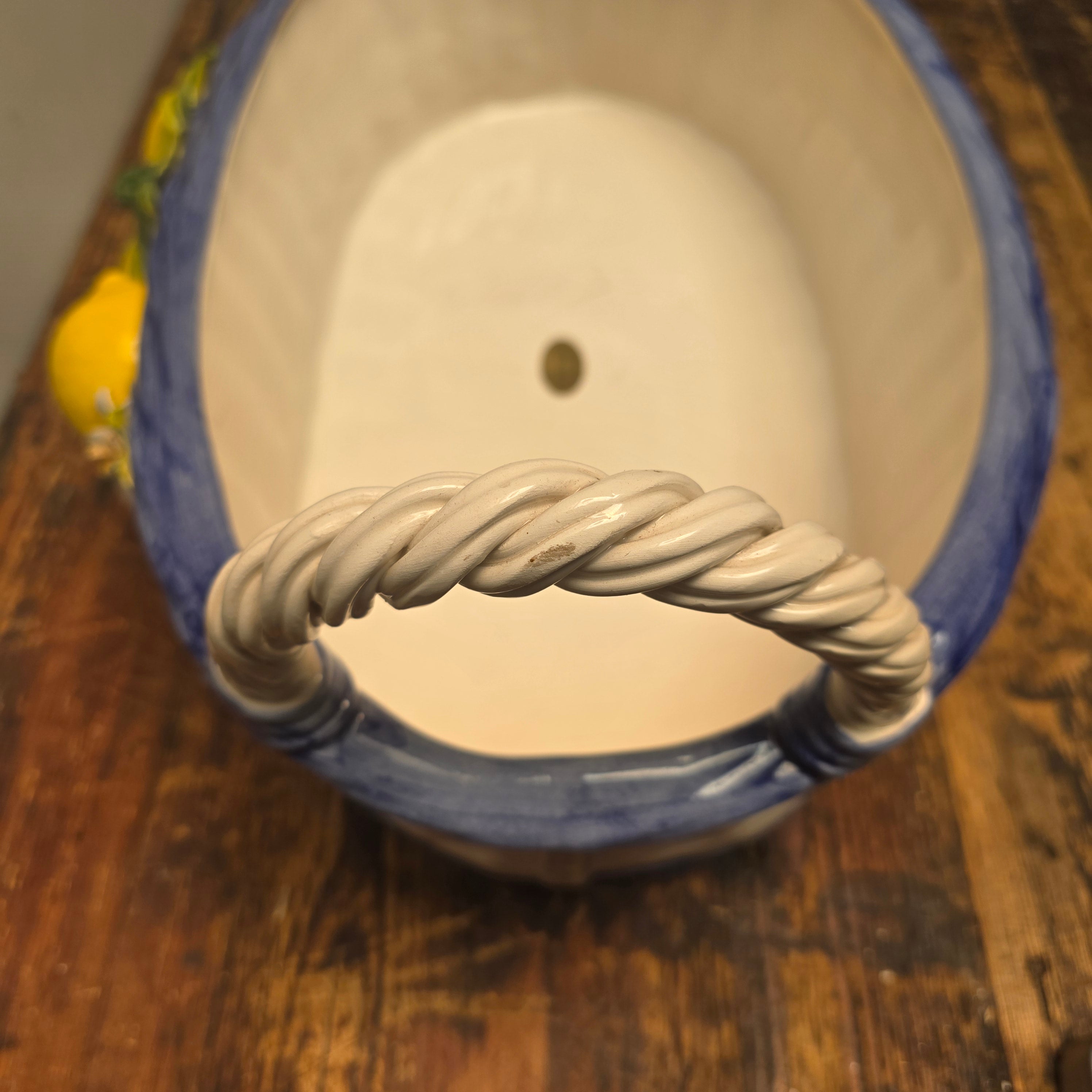 Vintage Italian Orgia Majolica Lemon Planter Basket Pot Ceramiche D'arte 19.5"L