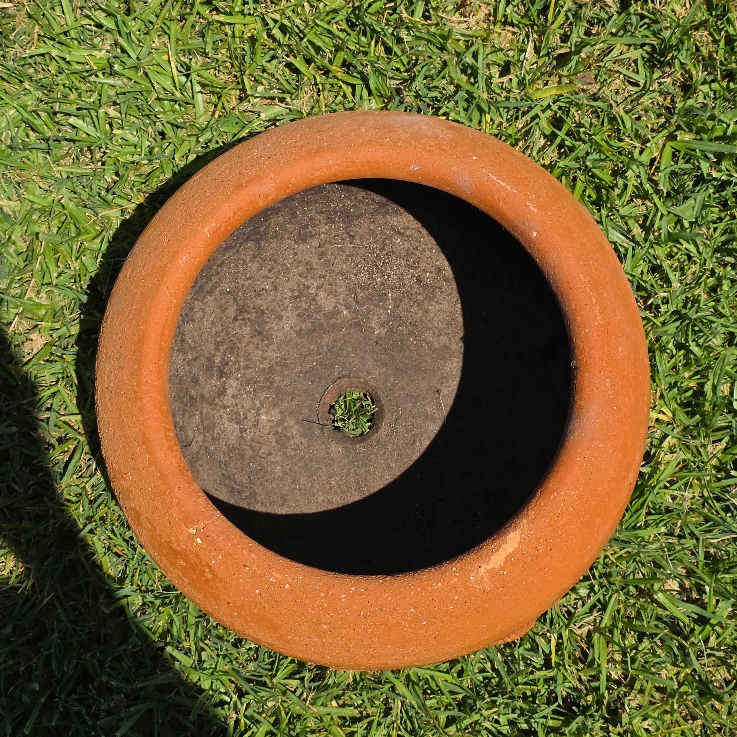Vintage Terracotta Clay Planter Large Round Flower Pot Primitive Hand Carved 11"