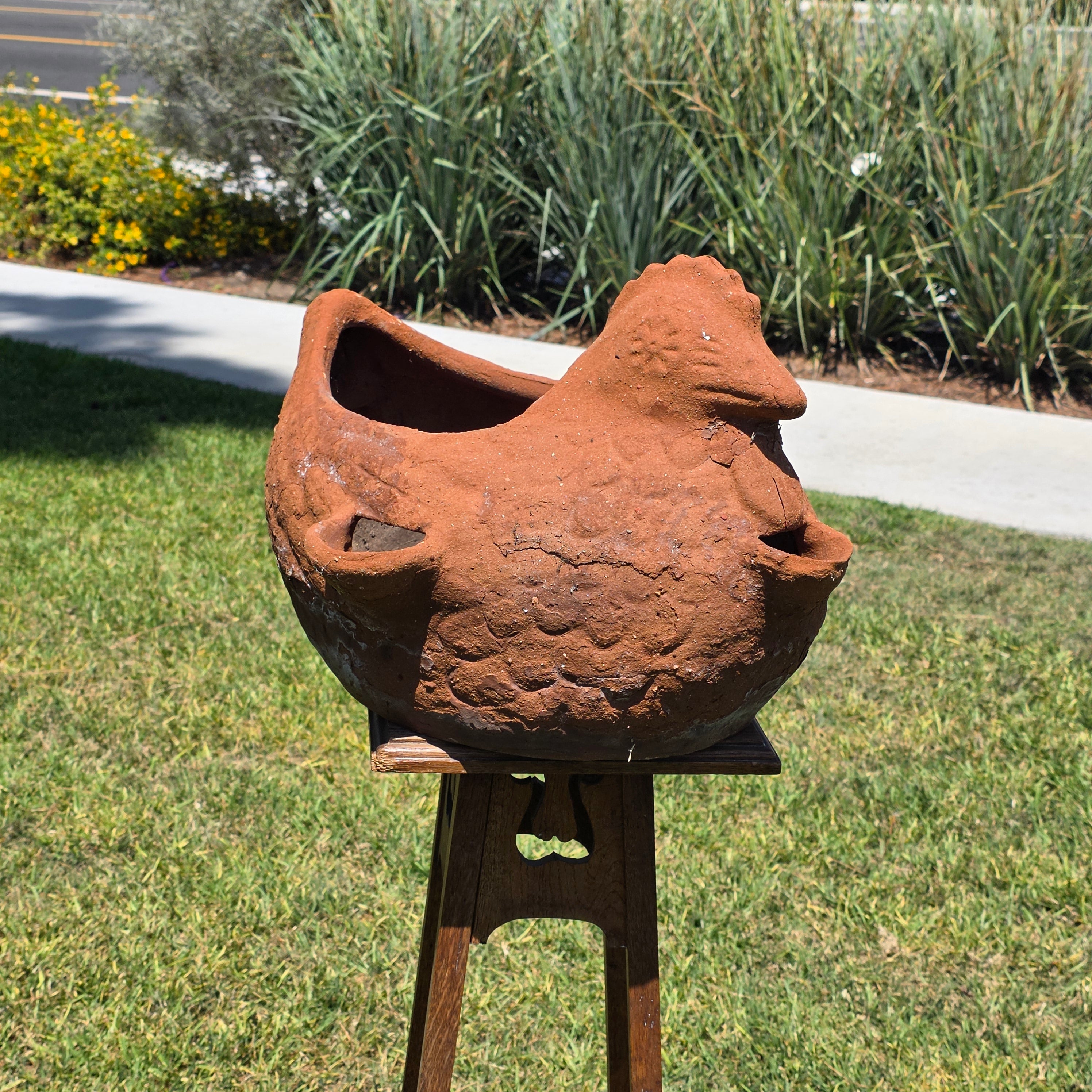 Vintage Terracotta Chicken Planter Large Rooster Clay Strawberry Pot Hen 21"