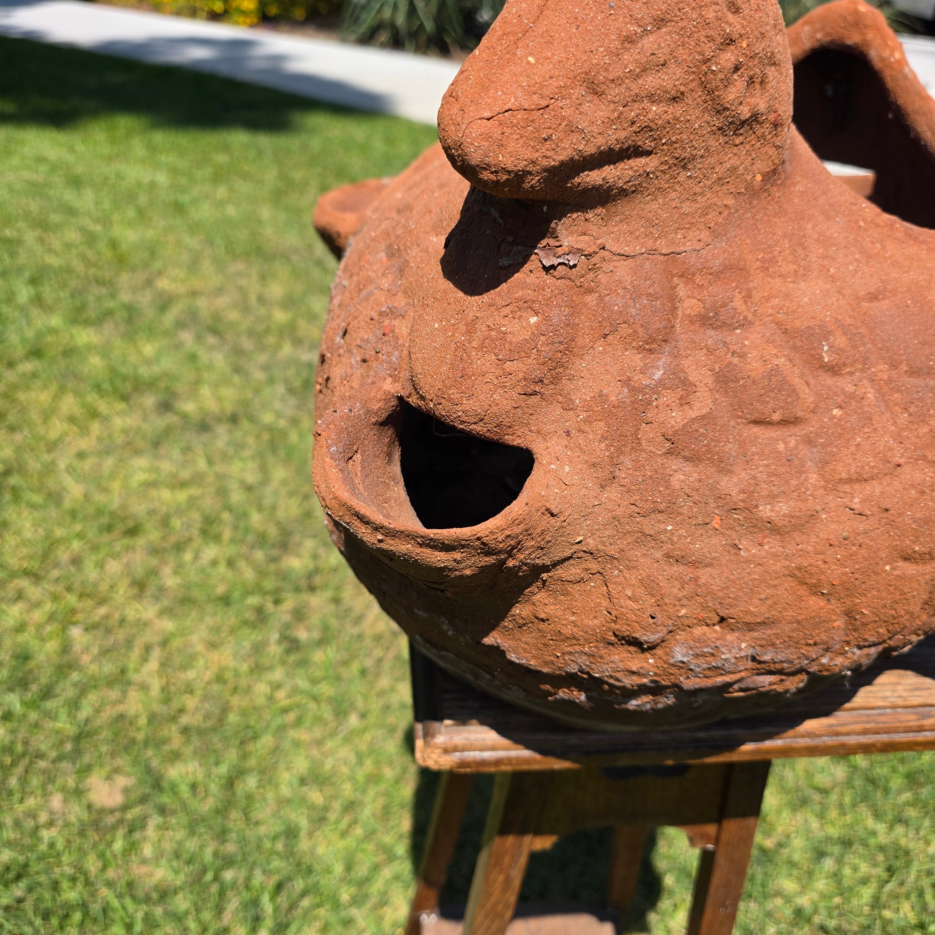 Vintage Terracotta Chicken Planter Large Rooster Clay Strawberry Pot Hen 21"