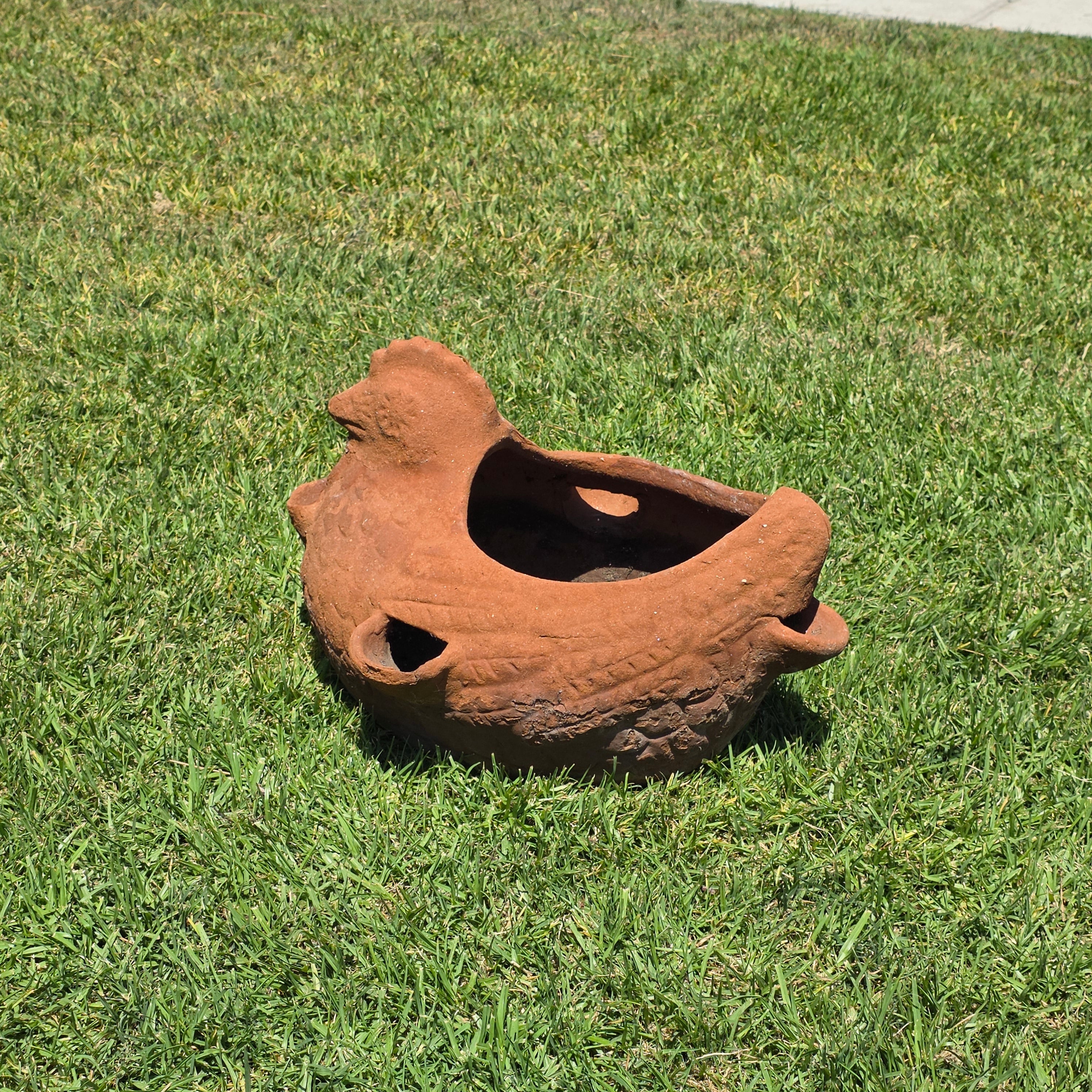 Vintage Terracotta Chicken Planter Large Rooster Clay Strawberry Pot Hen 21"
