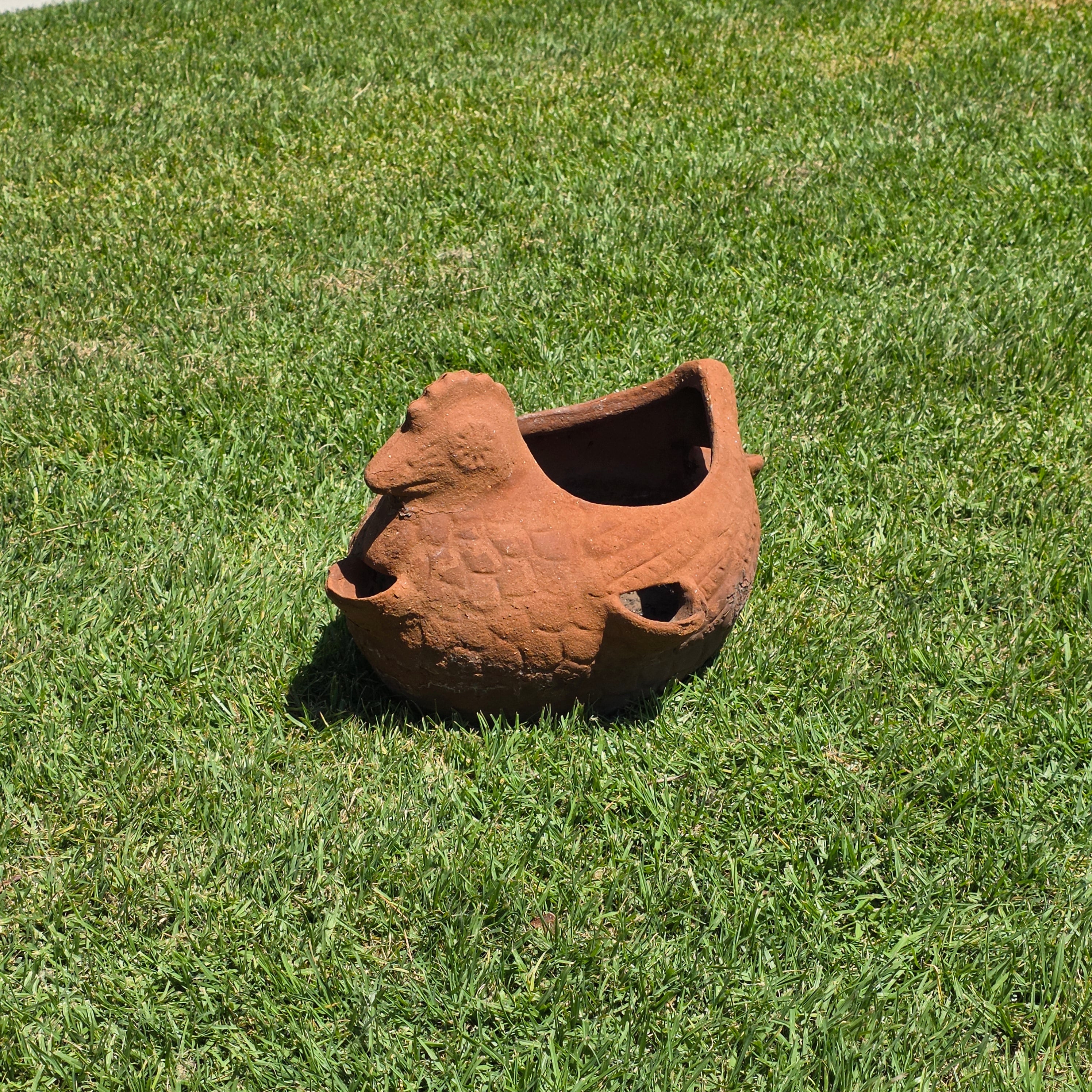 Vintage Terracotta Chicken Planter Large Rooster Clay Strawberry Pot Hen 21"