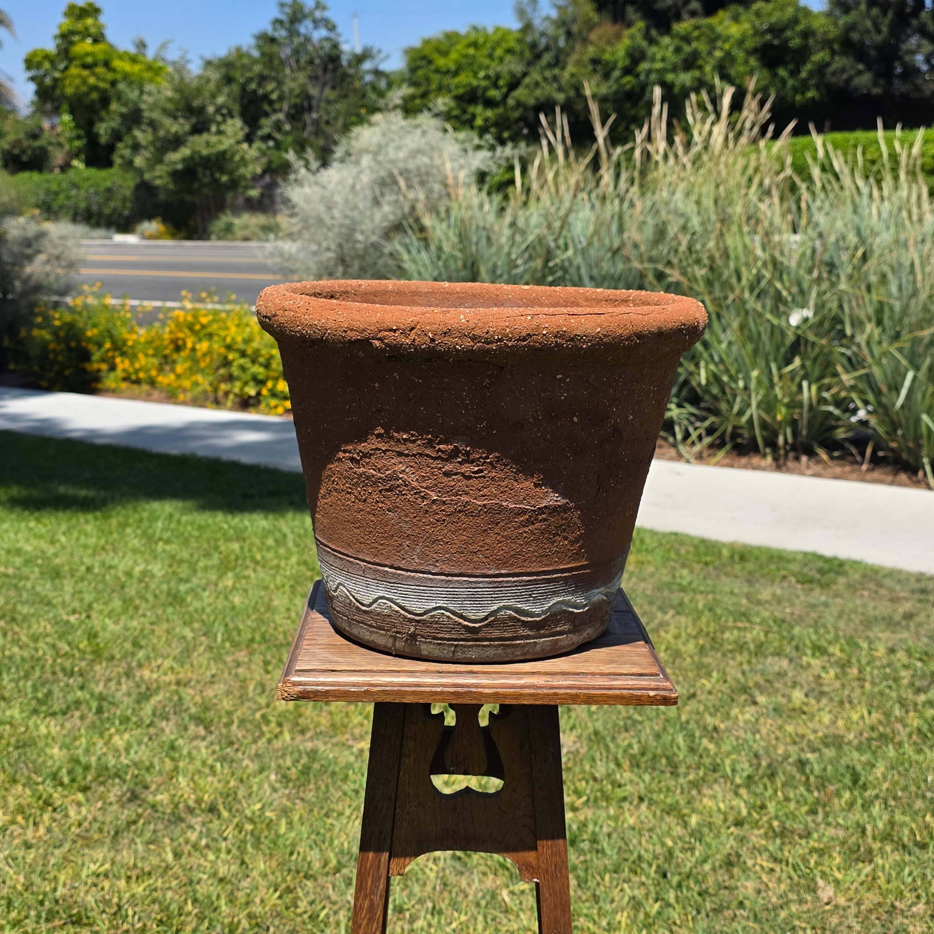 Vintage Terracotta Planter Large Round Clay Flower Pot Rustic Heavy Garden 13"