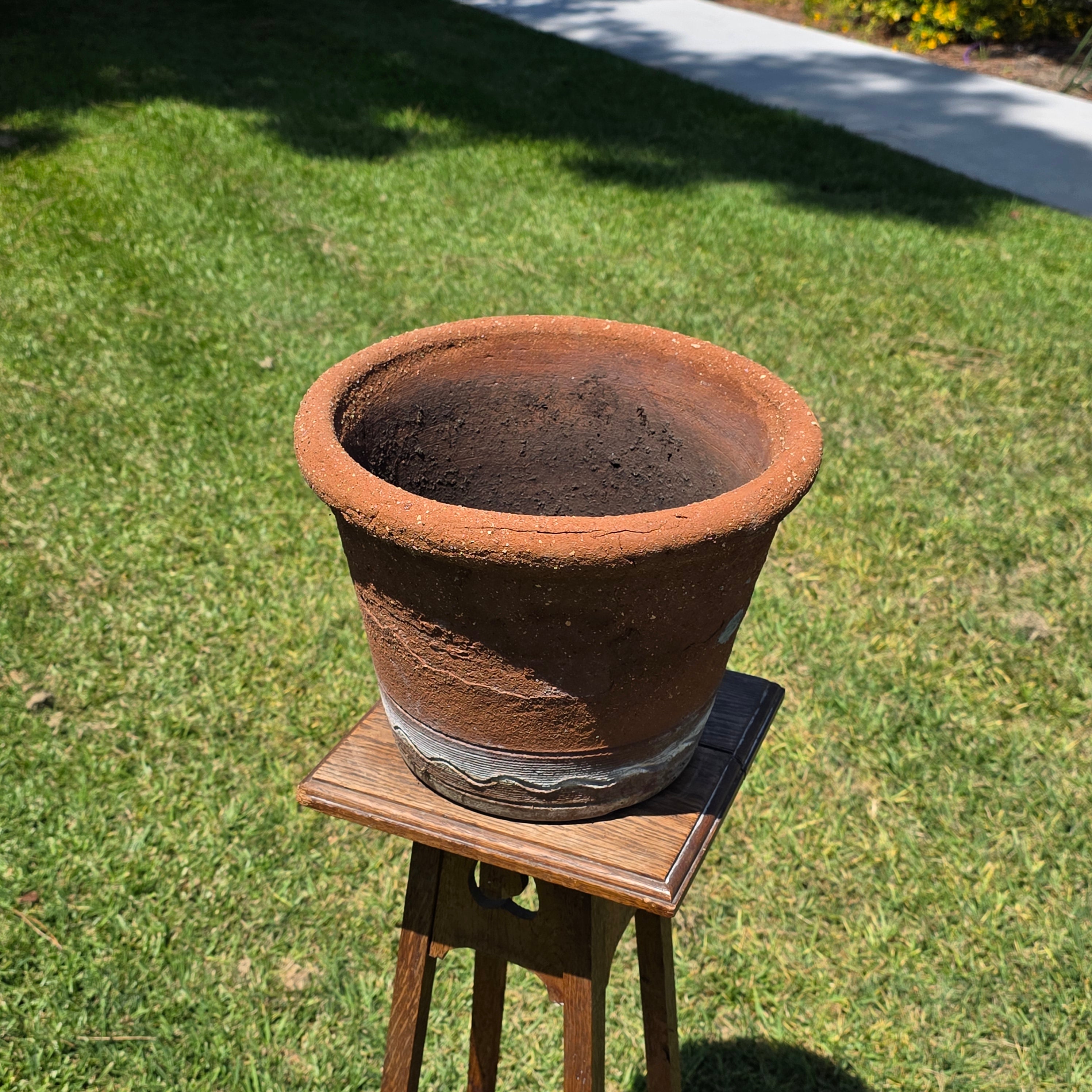 Vintage Terracotta Planter Large Round Clay Flower Pot Rustic Heavy Garden 13"