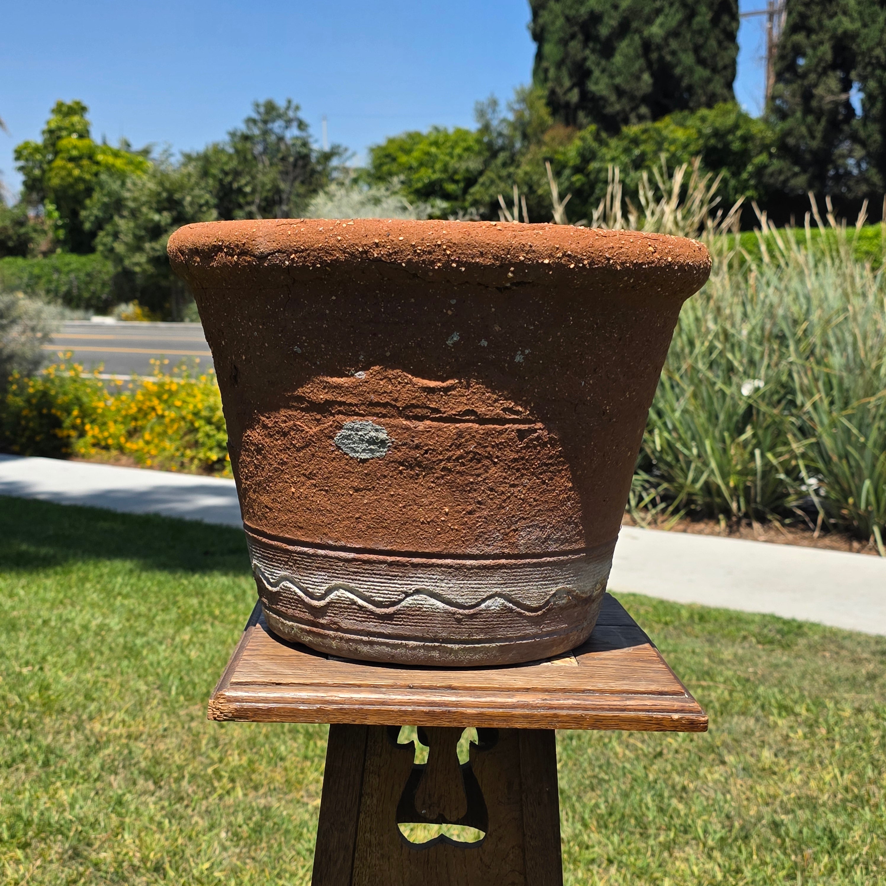 Vintage Terracotta Planter Large Round Clay Flower Pot Rustic Heavy Garden 13"