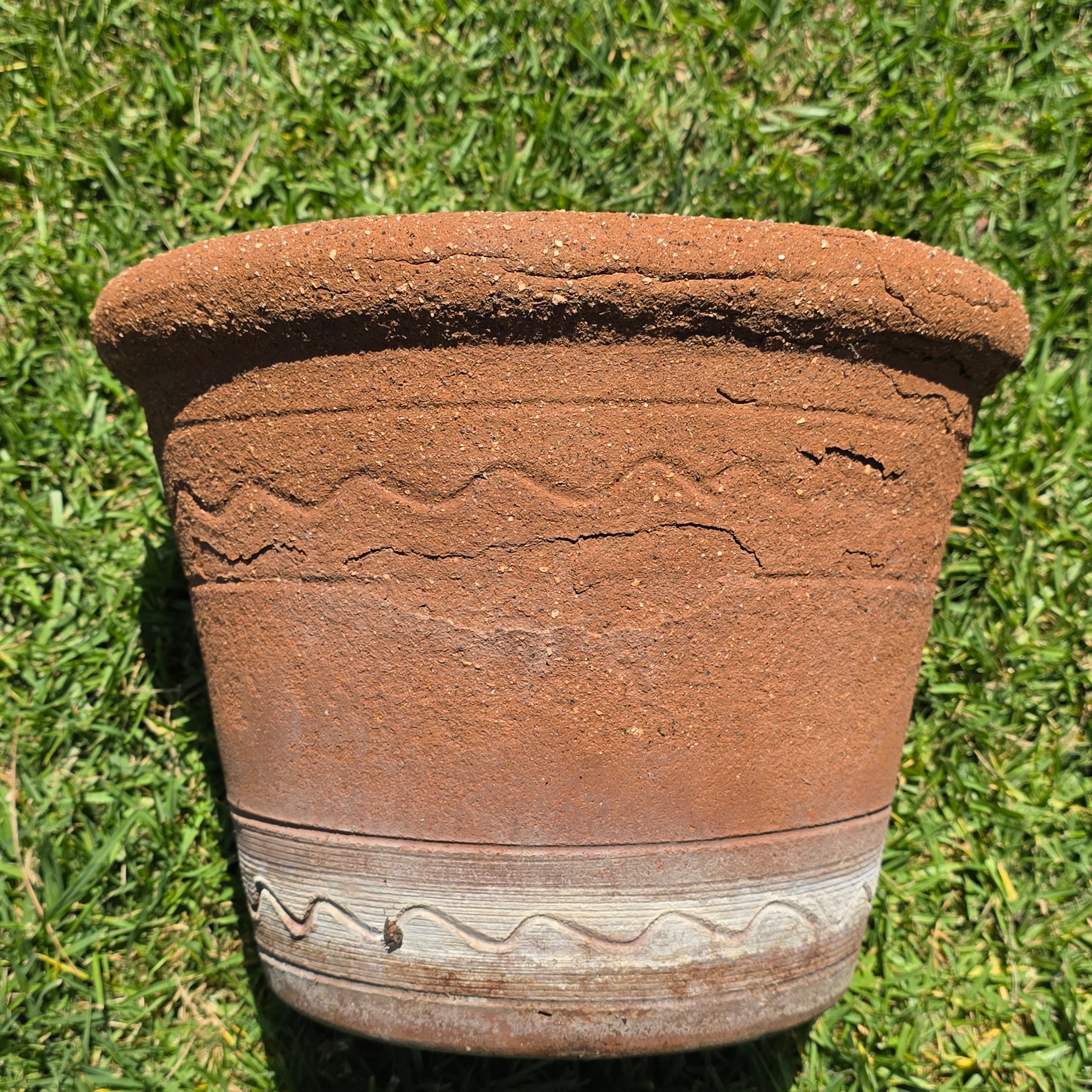 Vintage Terracotta Planter Large Round Clay Flower Pot Rustic Heavy Garden 13"