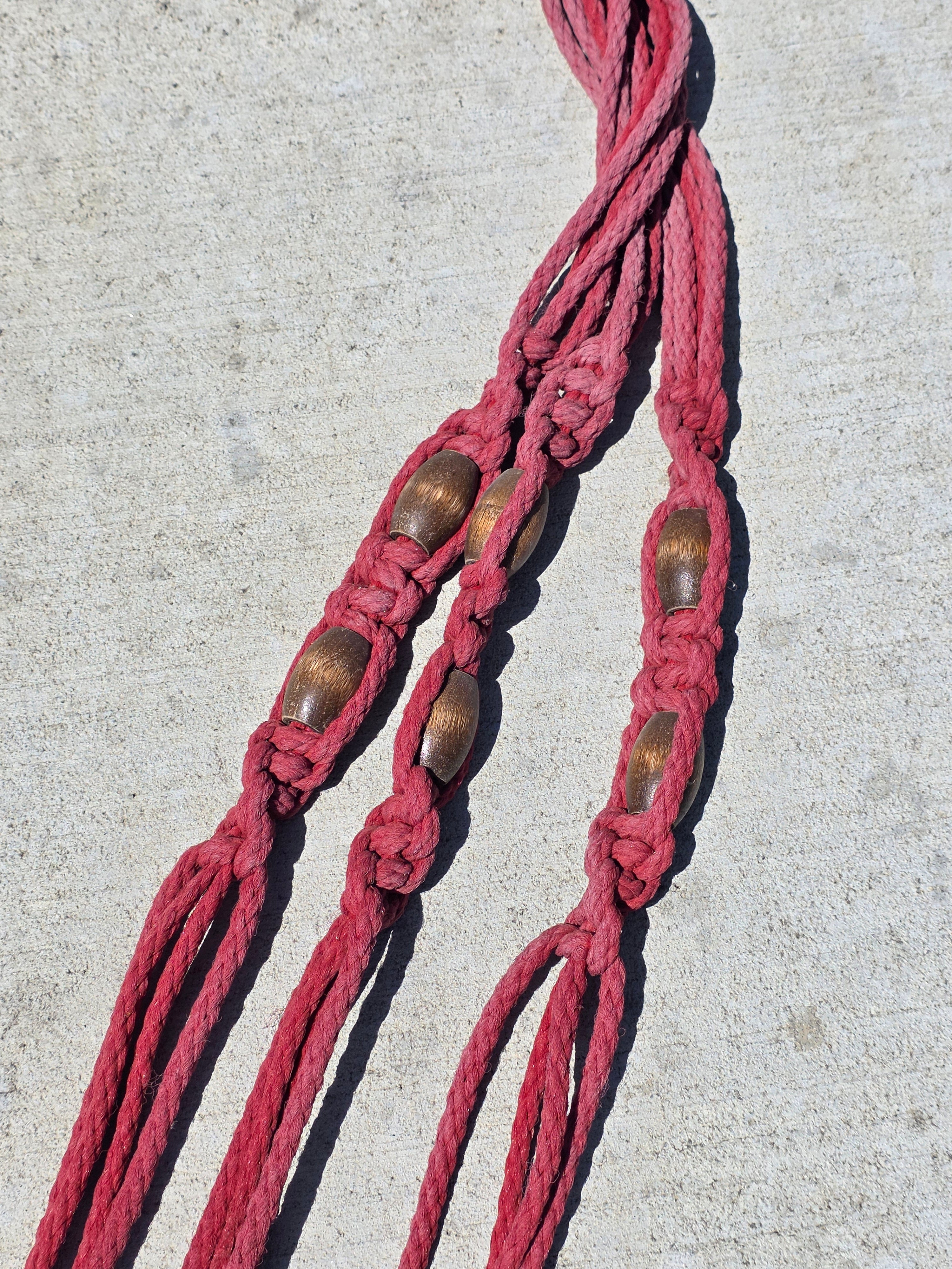 Vintage Majolica Ceramic Planter Attached Saucer Hanging Macrame Rope Pot