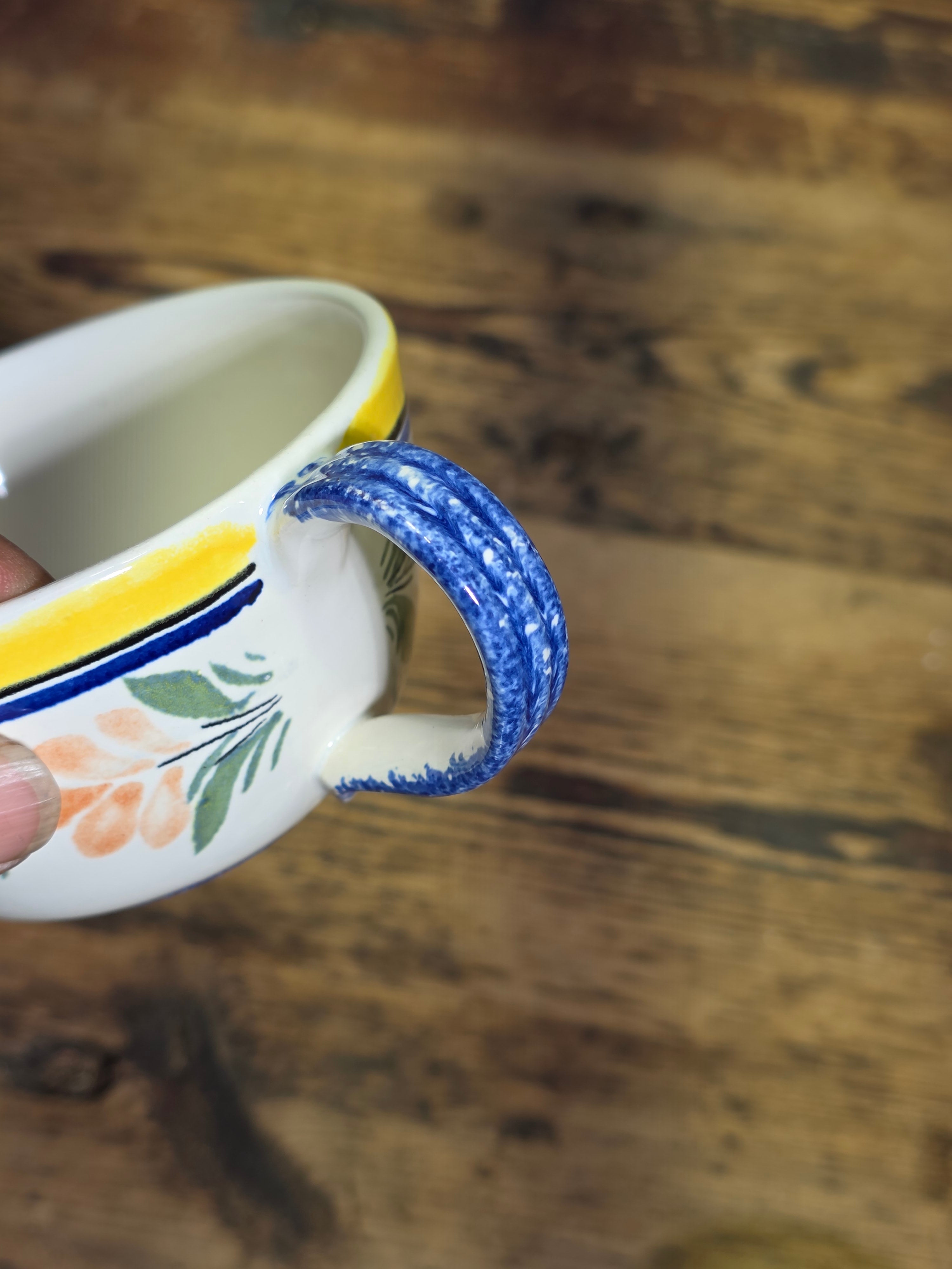 Vintage Henriot Quimper France Flat Cups Set Breton Man Woman 740 760 Yellow Blue