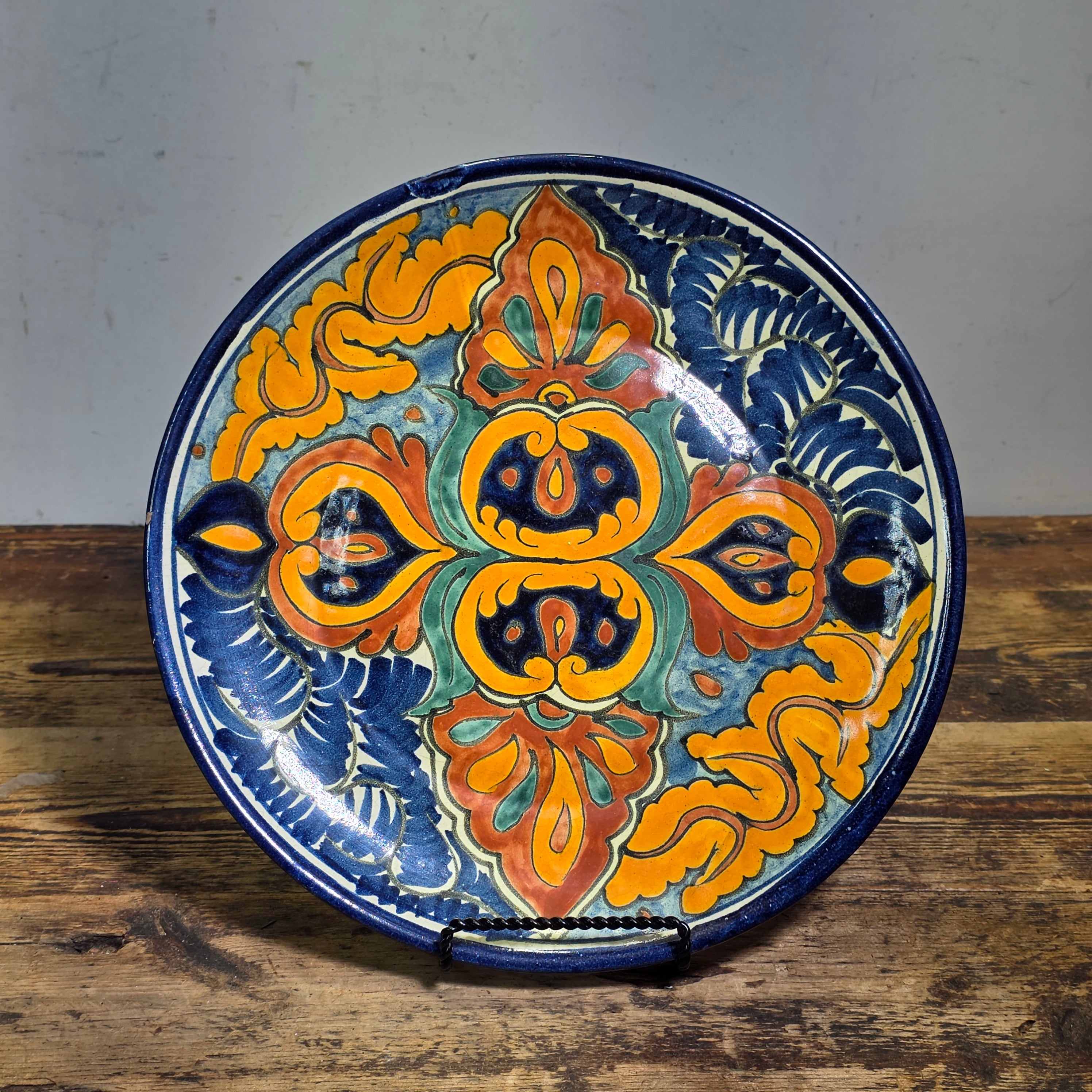Vintage Talavera Plate Signed T Ruth Mexico Pottery Wall Hanging Art Platter 11"