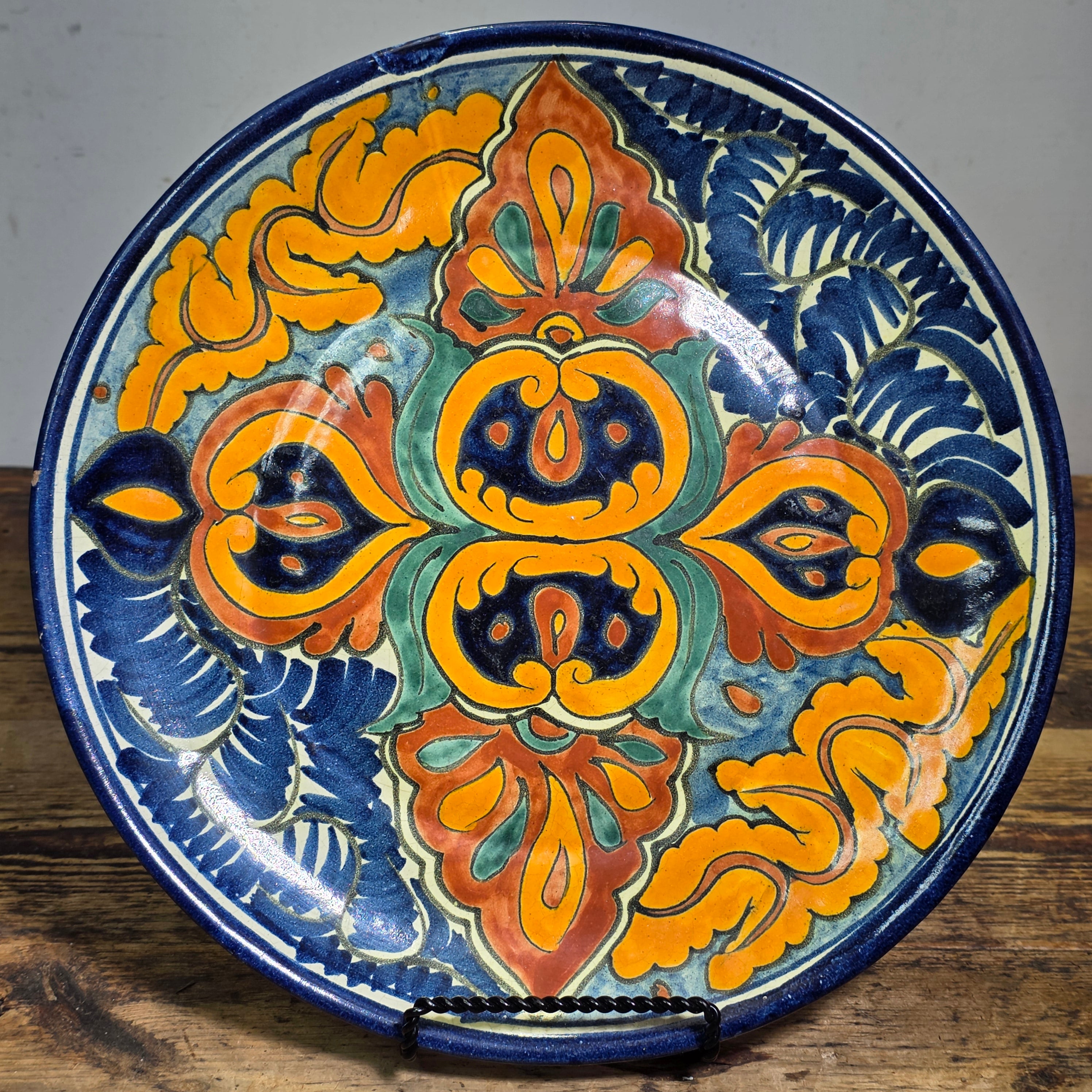 Vintage Talavera Plate Signed T Ruth Mexico Pottery Wall Hanging Art Platter 11"