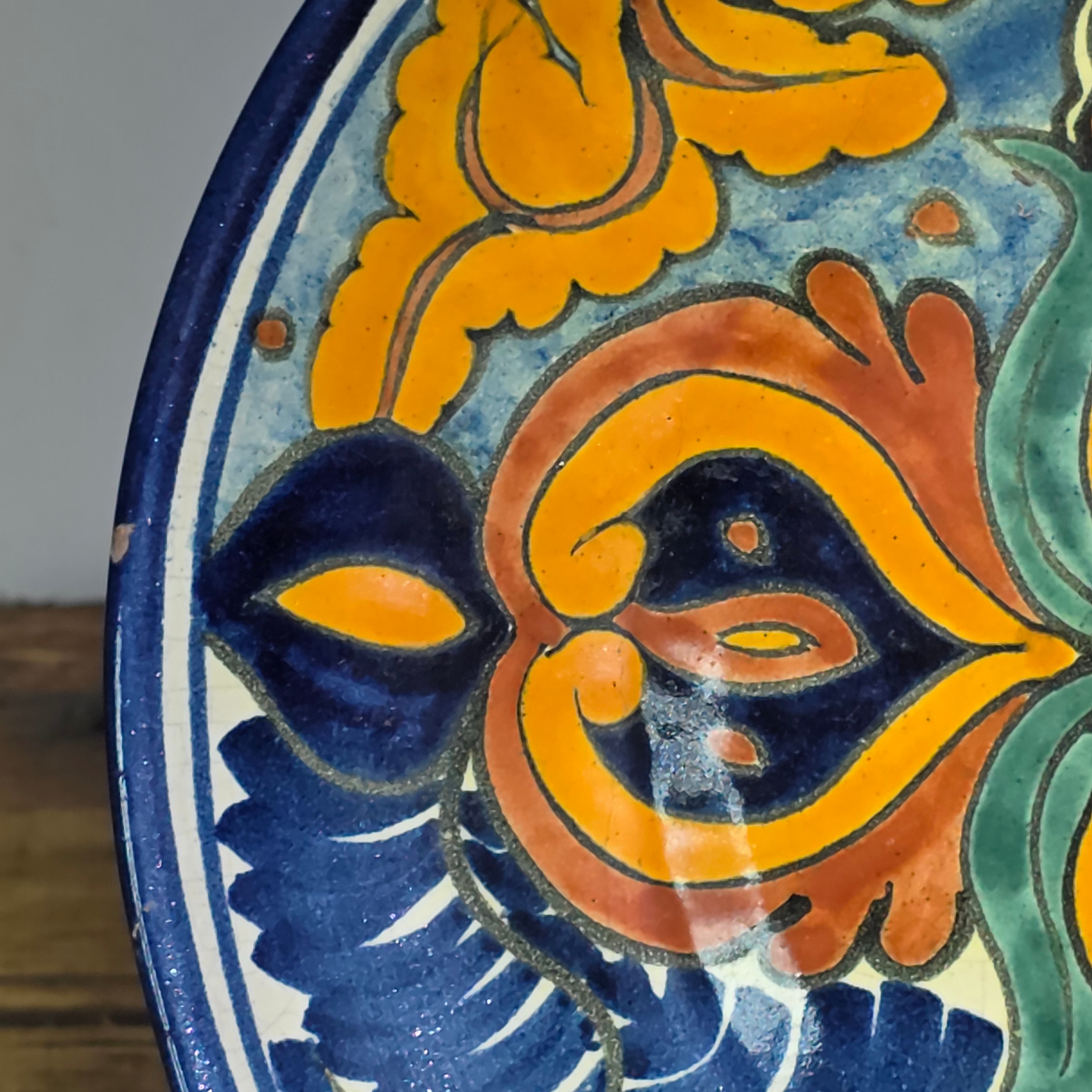 Vintage Talavera Plate Signed T Ruth Mexico Pottery Wall Hanging Art Platter 11"