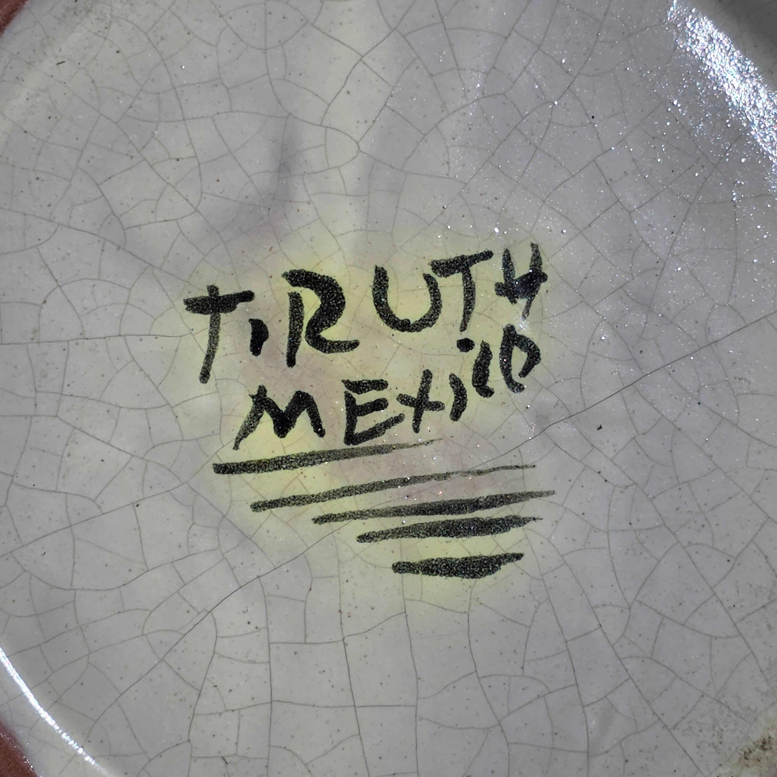 Vintage Talavera Plate Signed T Ruth Mexico Pottery Wall Hanging Art Platter 11"