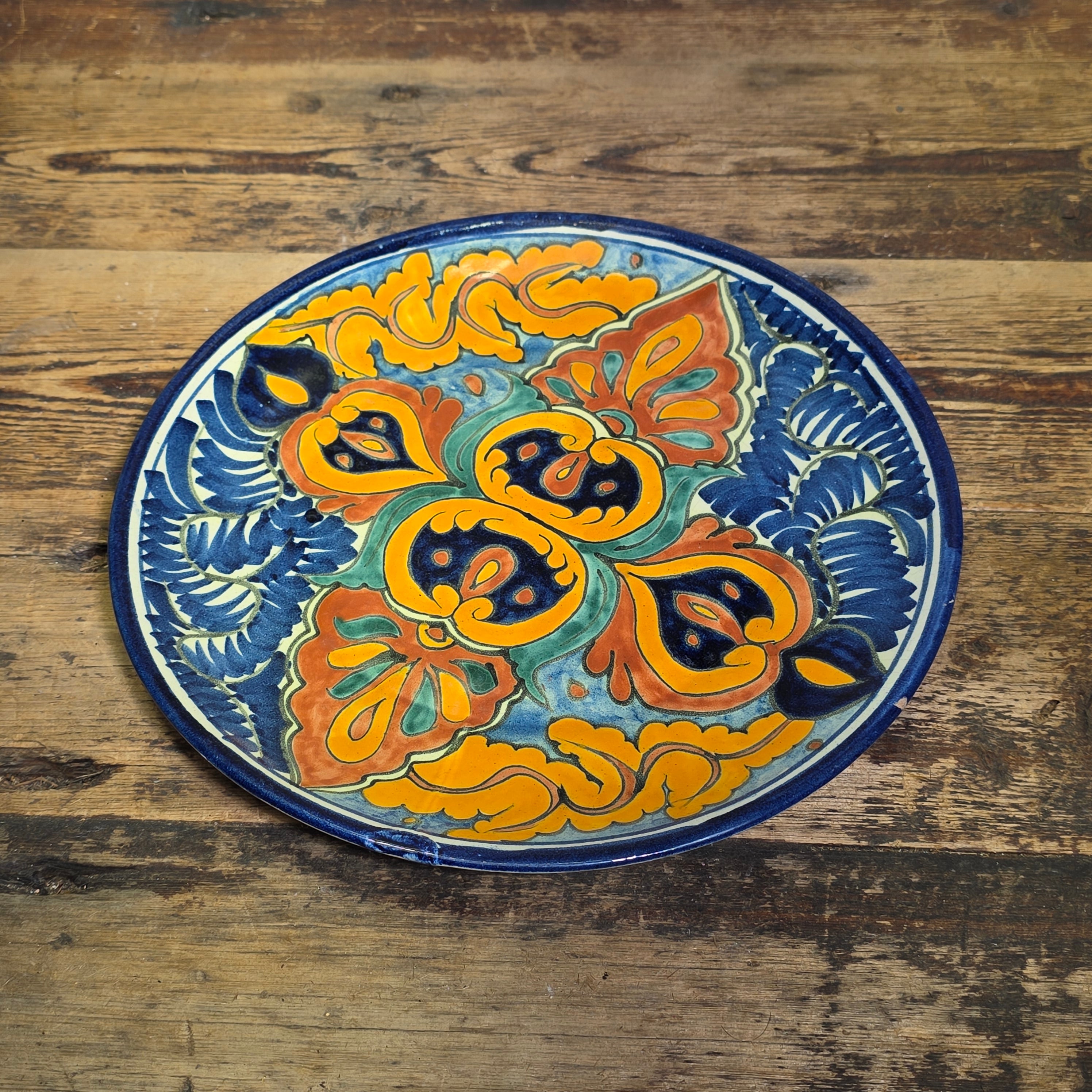Vintage Talavera Plate Signed T Ruth Mexico Pottery Wall Hanging Art Platter 11"