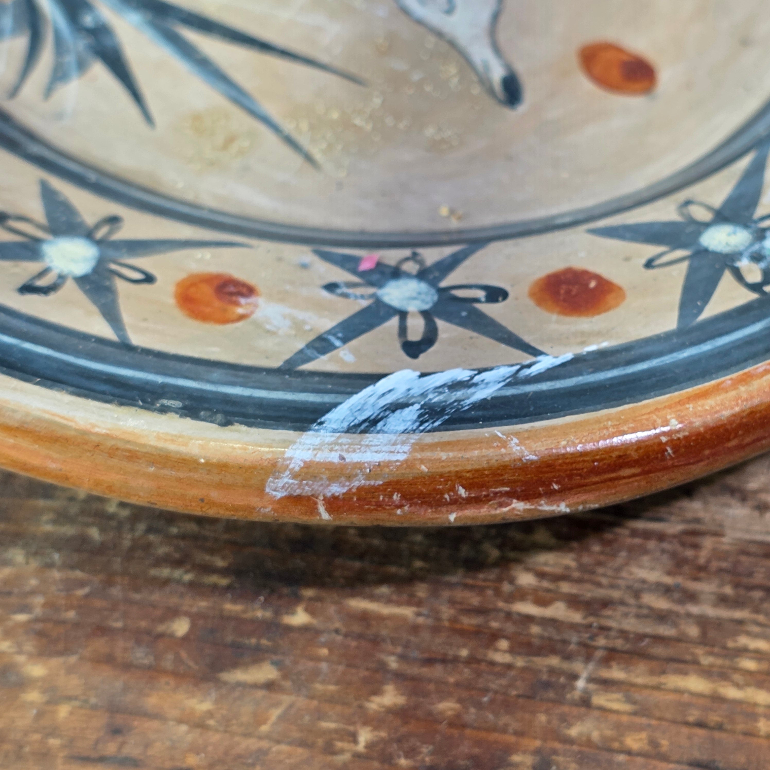 Vintage Tonala Burnished Pottery Plate 8" Mexican Folk Art Clay Deer Platter