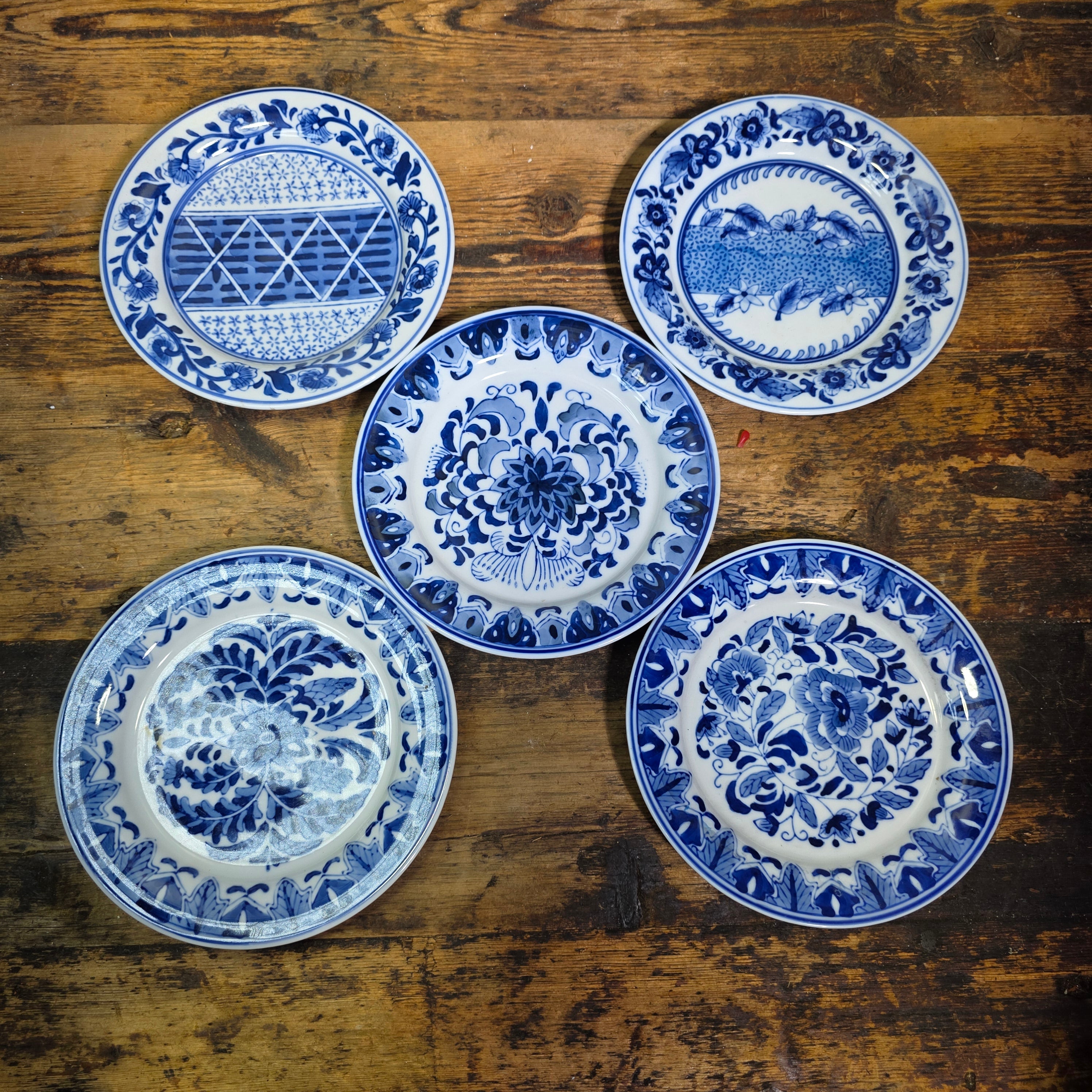 Vintage Kafuh Centrum China Blue White Shonzui Floral Plates 7" Set of 5 Salad