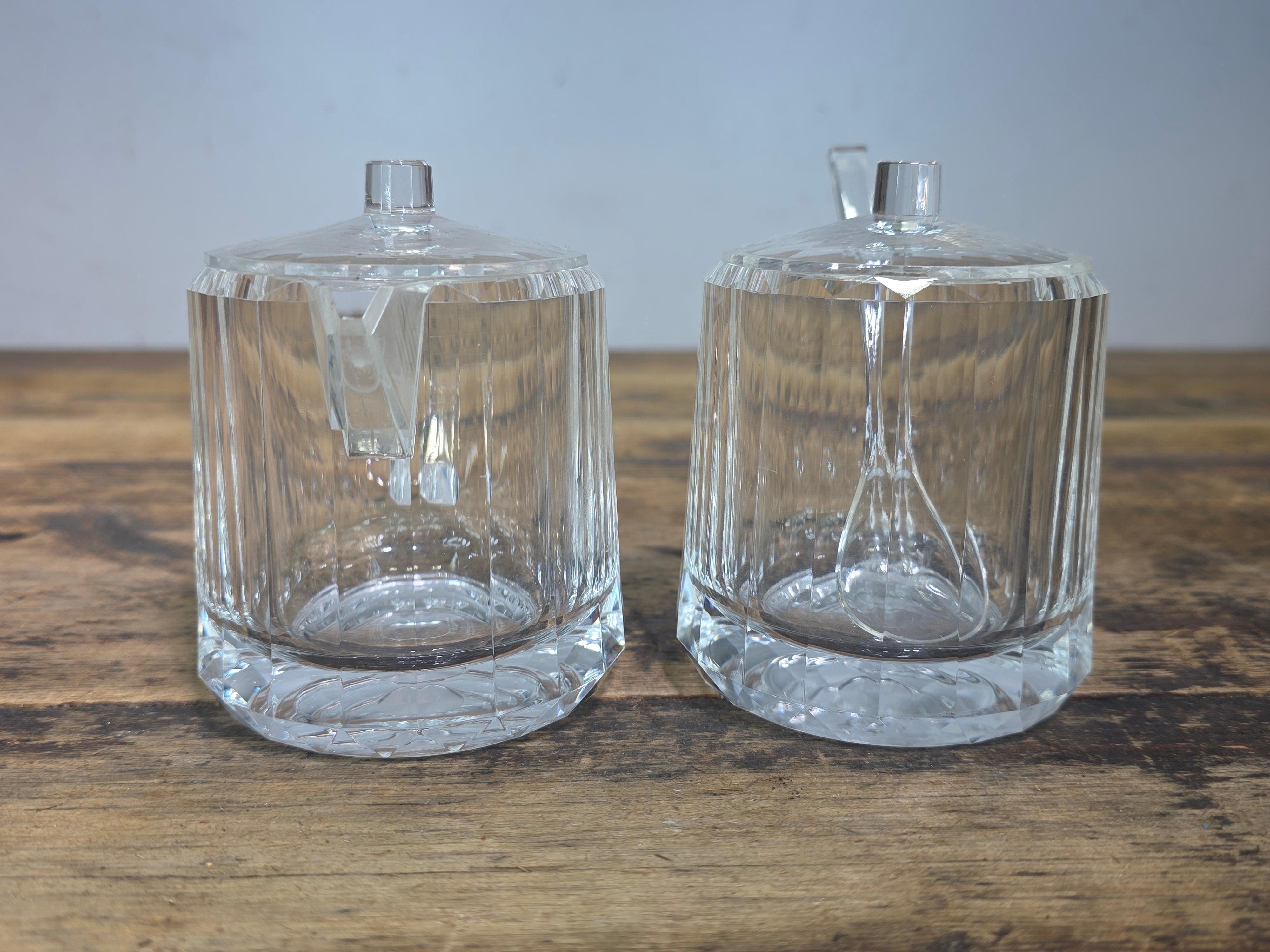Vintage 1990 US Acrylic Creamer Sugar Bowl Set Lid Spoon Lucite Clear Plastic MC