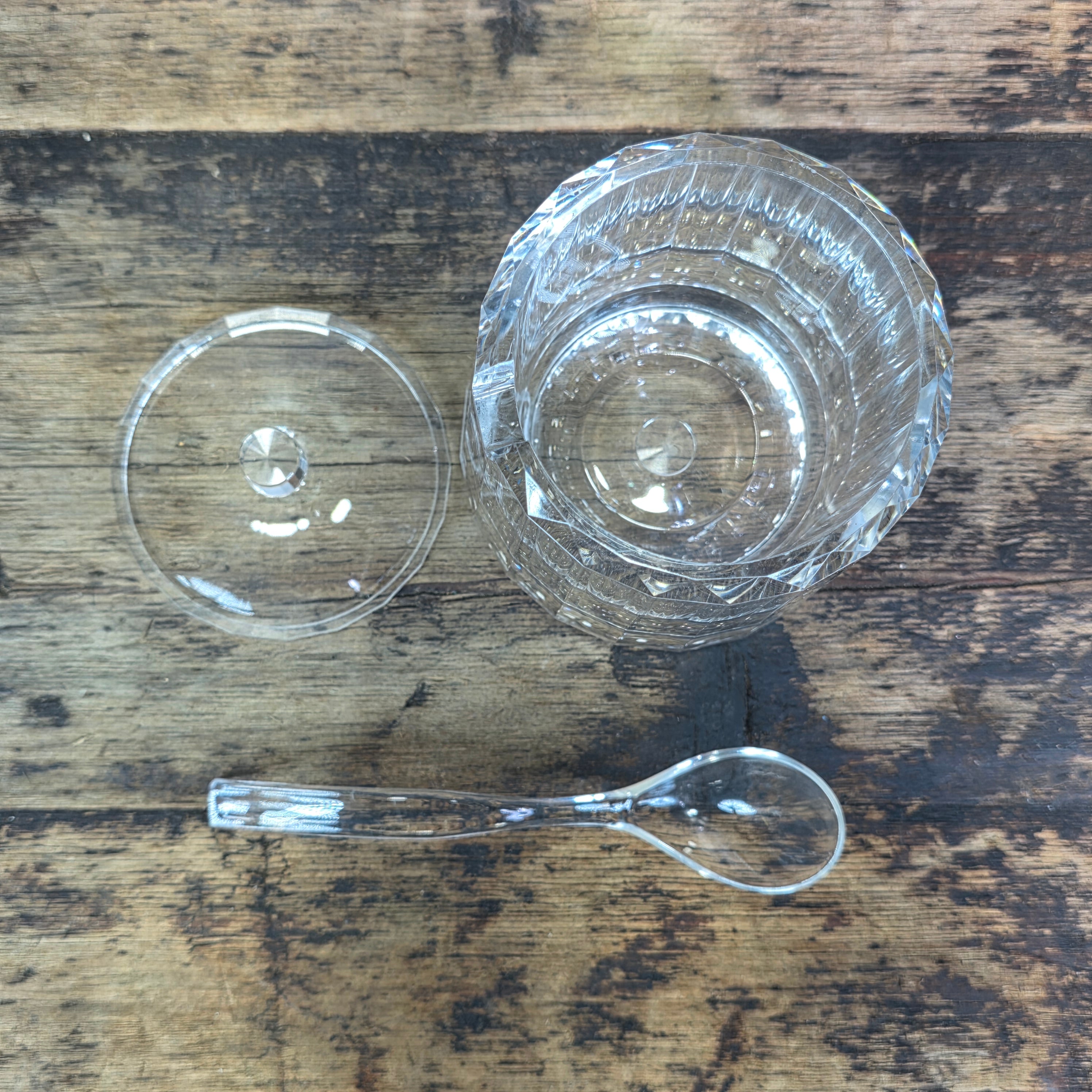 Vintage 1990 US Acrylic Creamer Sugar Bowl Set Lid Spoon Lucite Clear Plastic MC