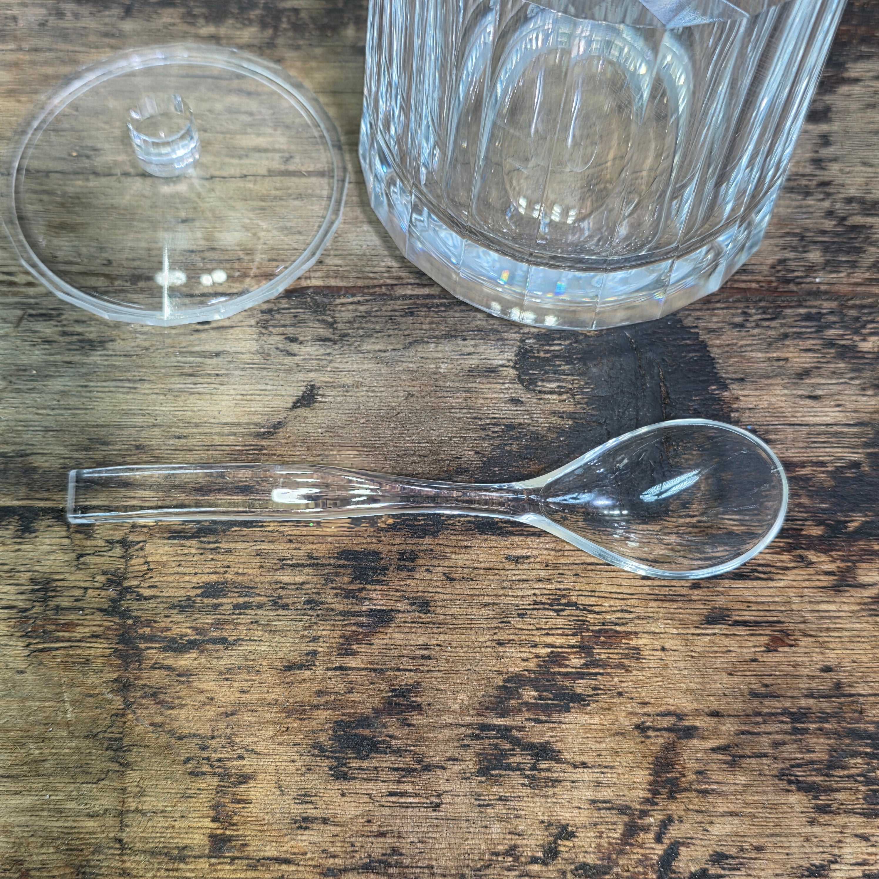 Vintage 1990 US Acrylic Creamer Sugar Bowl Set Lid Spoon Lucite Clear Plastic MC