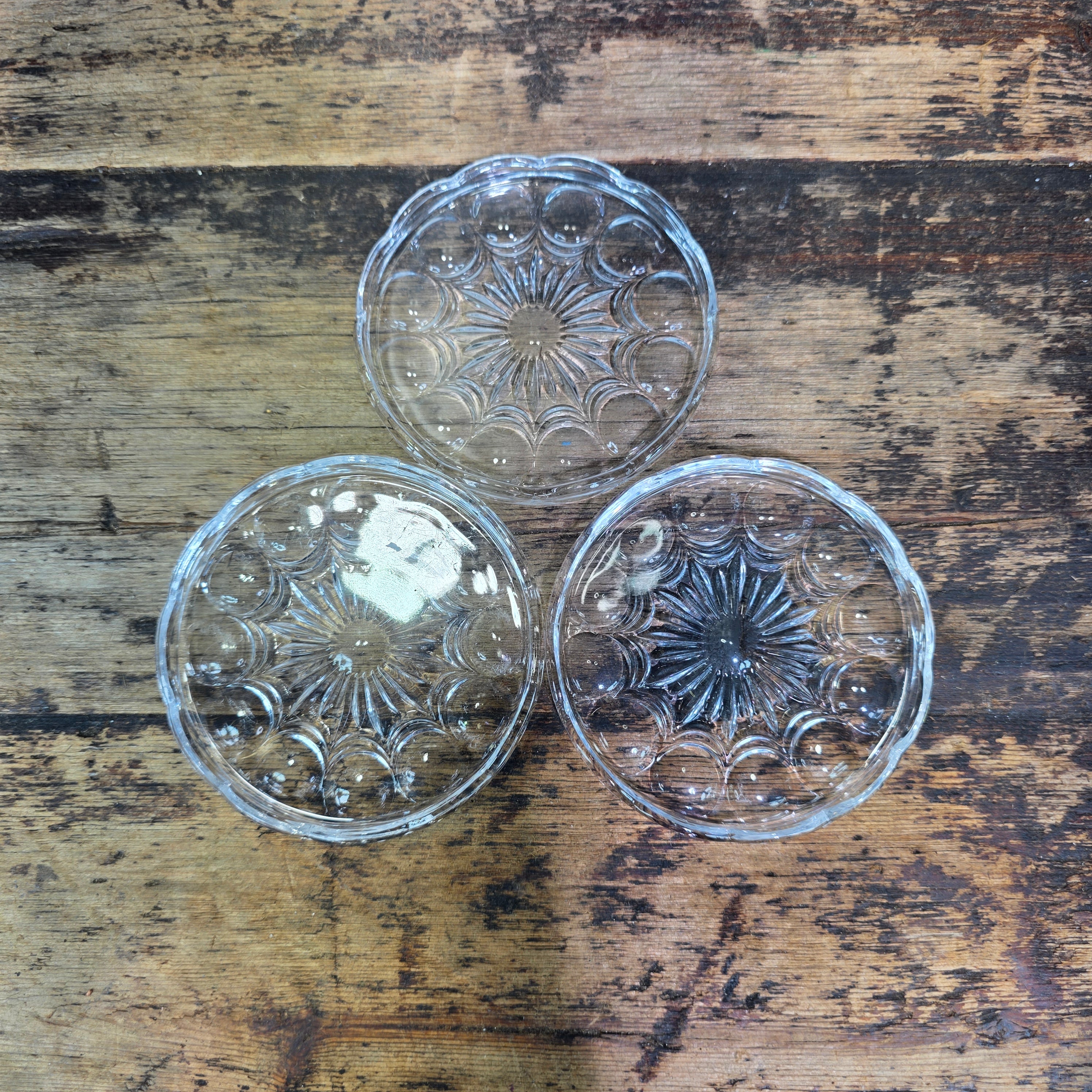 Vintage WMF Mozart 24% Lead Crystal Glass Coasters Round Set of 3 Germany MCM