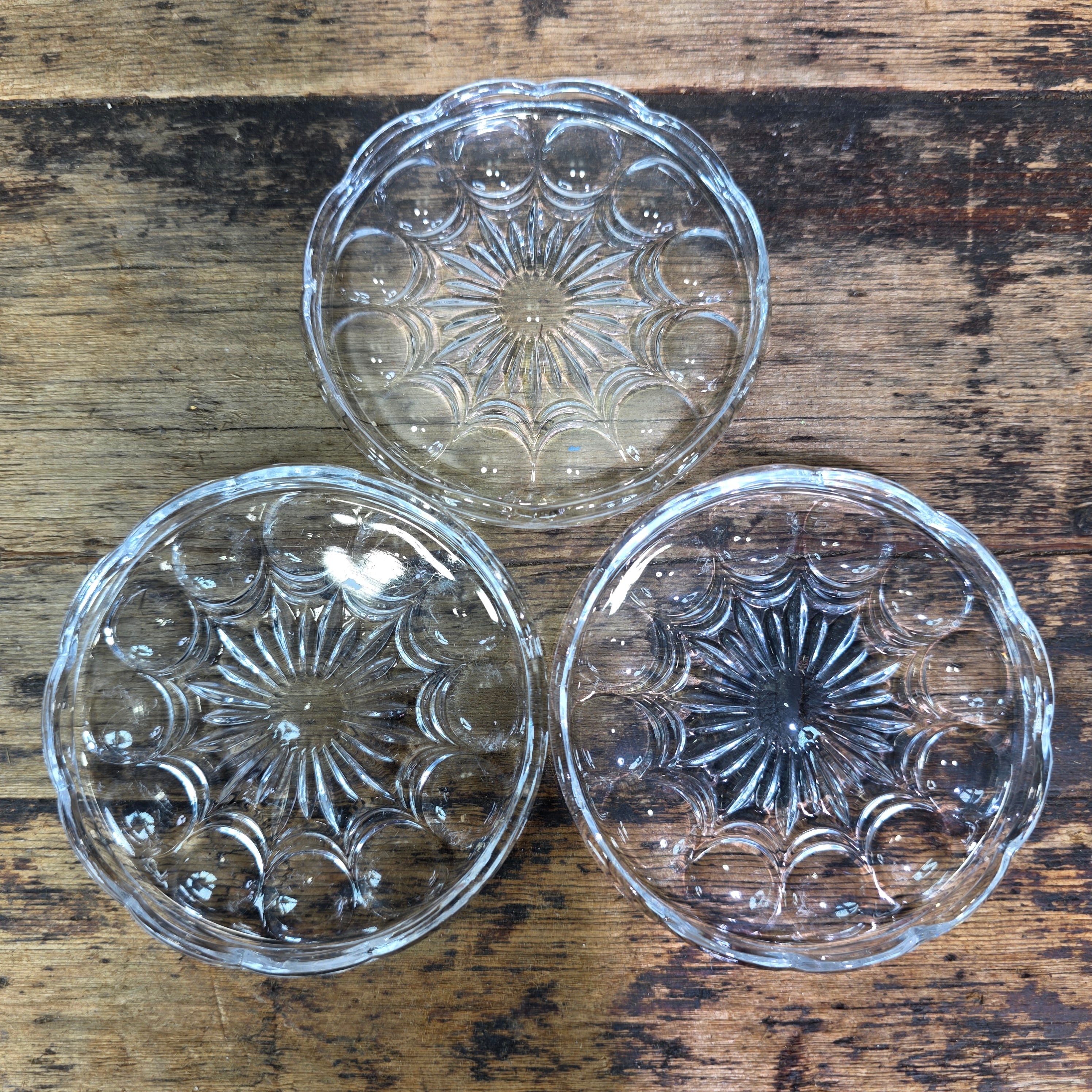 Vintage WMF Mozart 24% Lead Crystal Glass Coasters Round Set of 3 Germany MCM