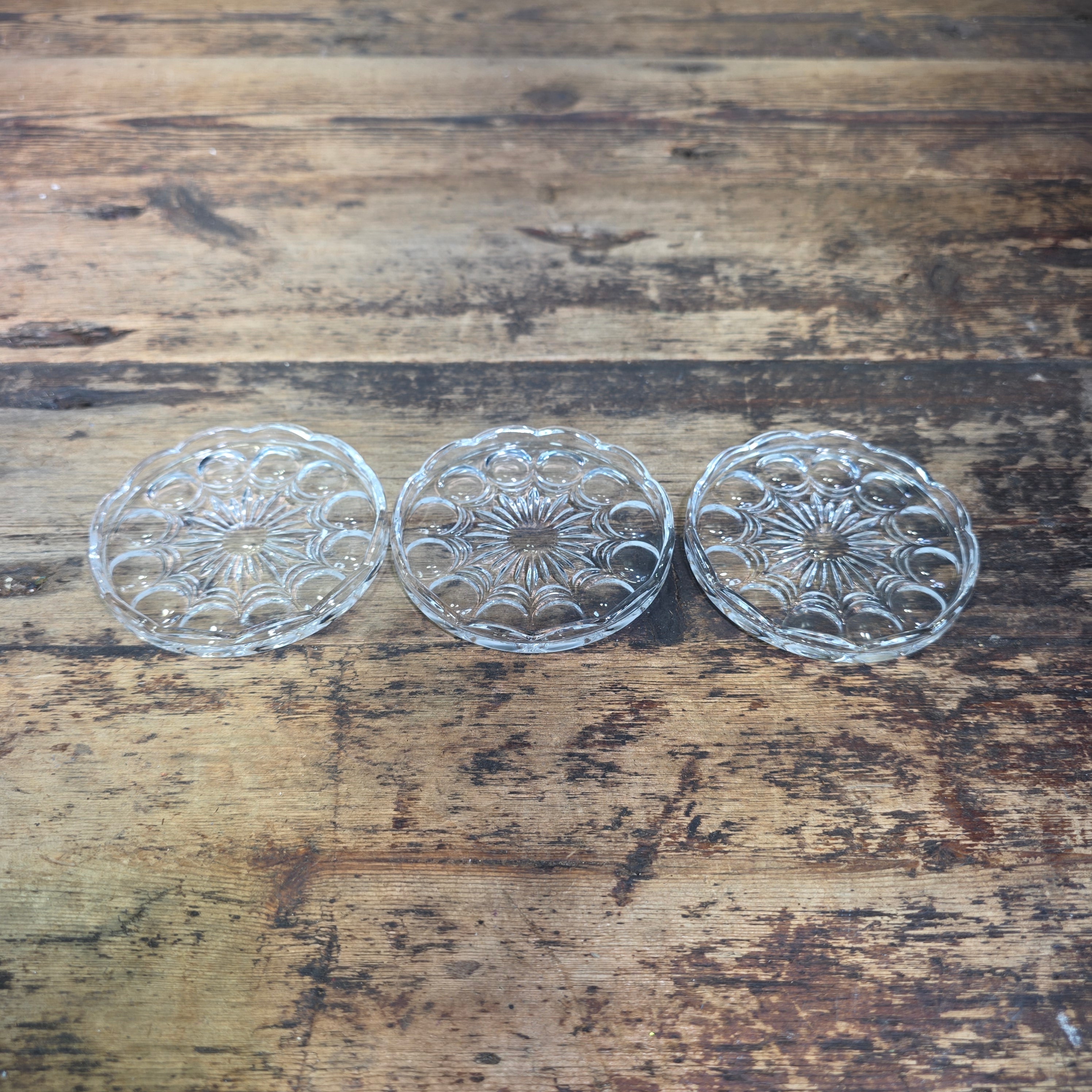 Vintage WMF Mozart 24% Lead Crystal Glass Coasters Round Set of 3 Germany MCM