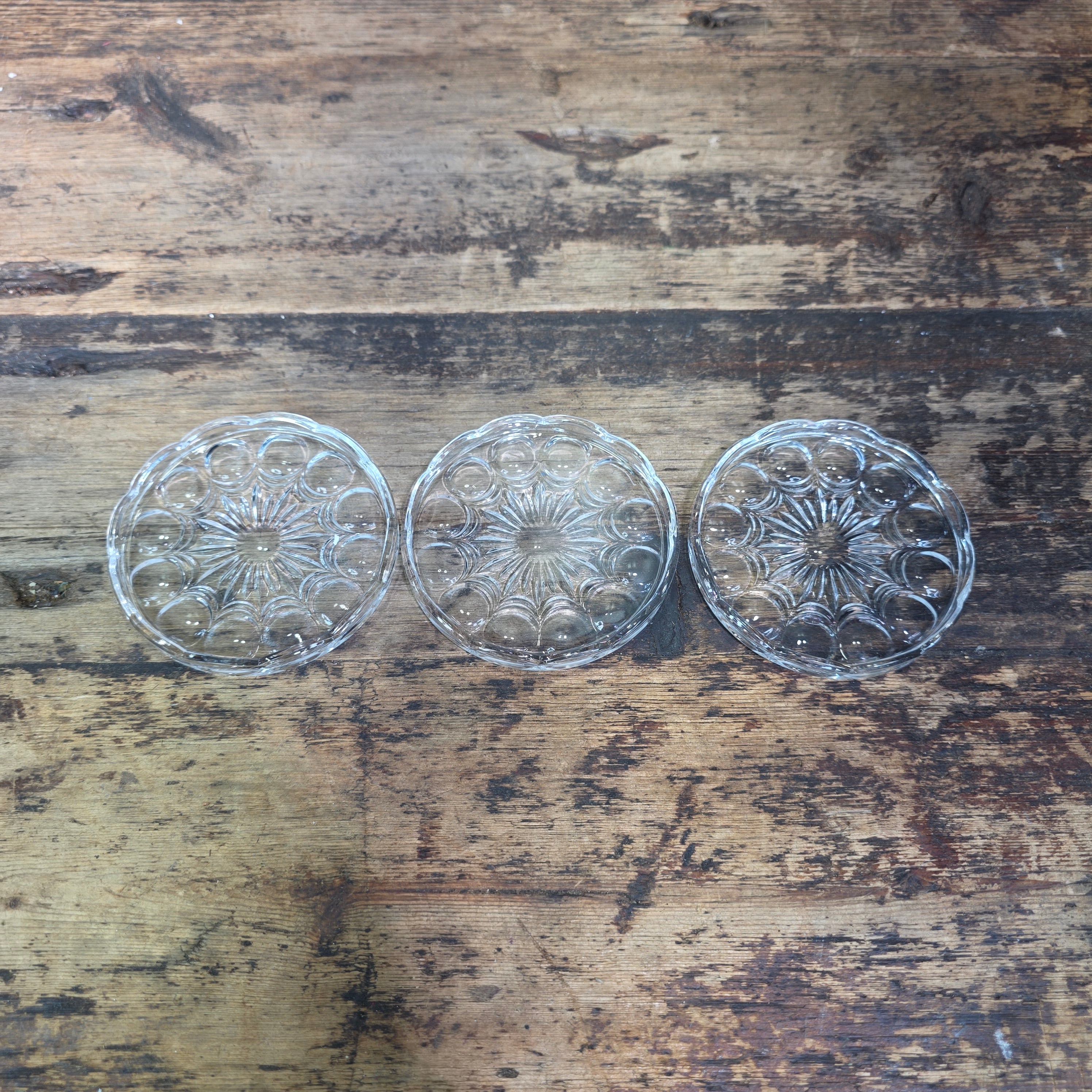 Vintage WMF Mozart 24% Lead Crystal Glass Coasters Round Set of 3 Germany MCM
