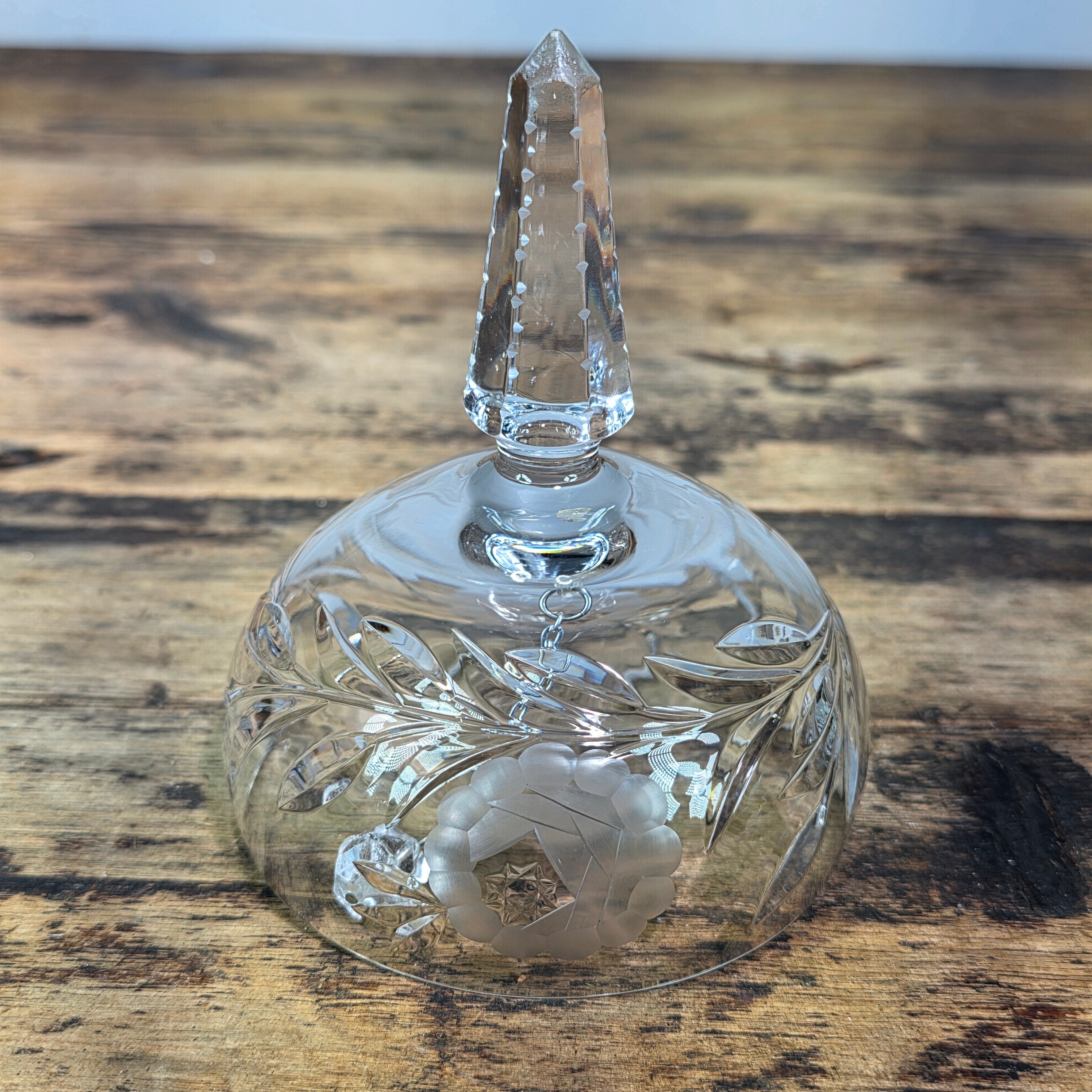 Vintage Crystal Glass Butter Dish Dome Lid Chiming Bell Pinwheel Cut Clear MCM