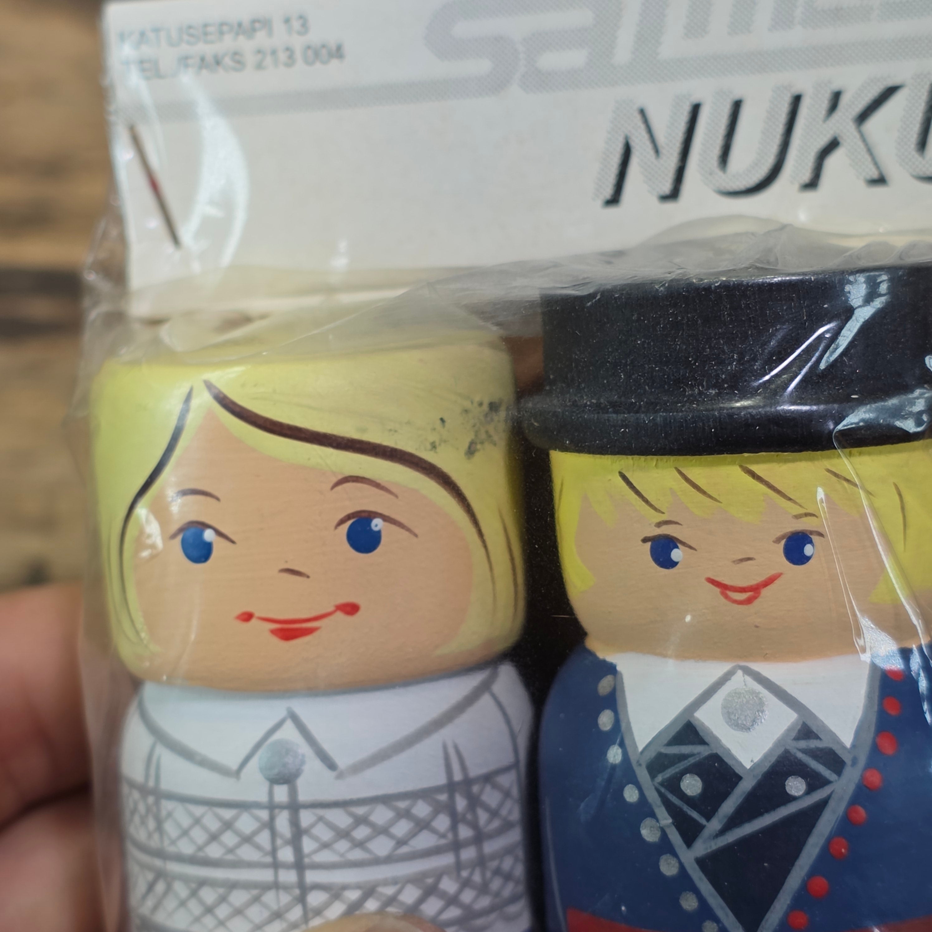 Vintage Estonia Wooden Salt Pepper Shakers Tallinn Hand Painted Folk Doll Set NOS