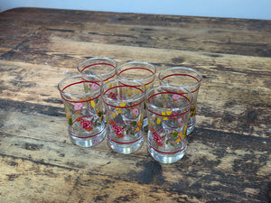 Vintage Anchor Hocking Juice Glasses Set of 6 Floral 5oz Clear Retro Boho TC